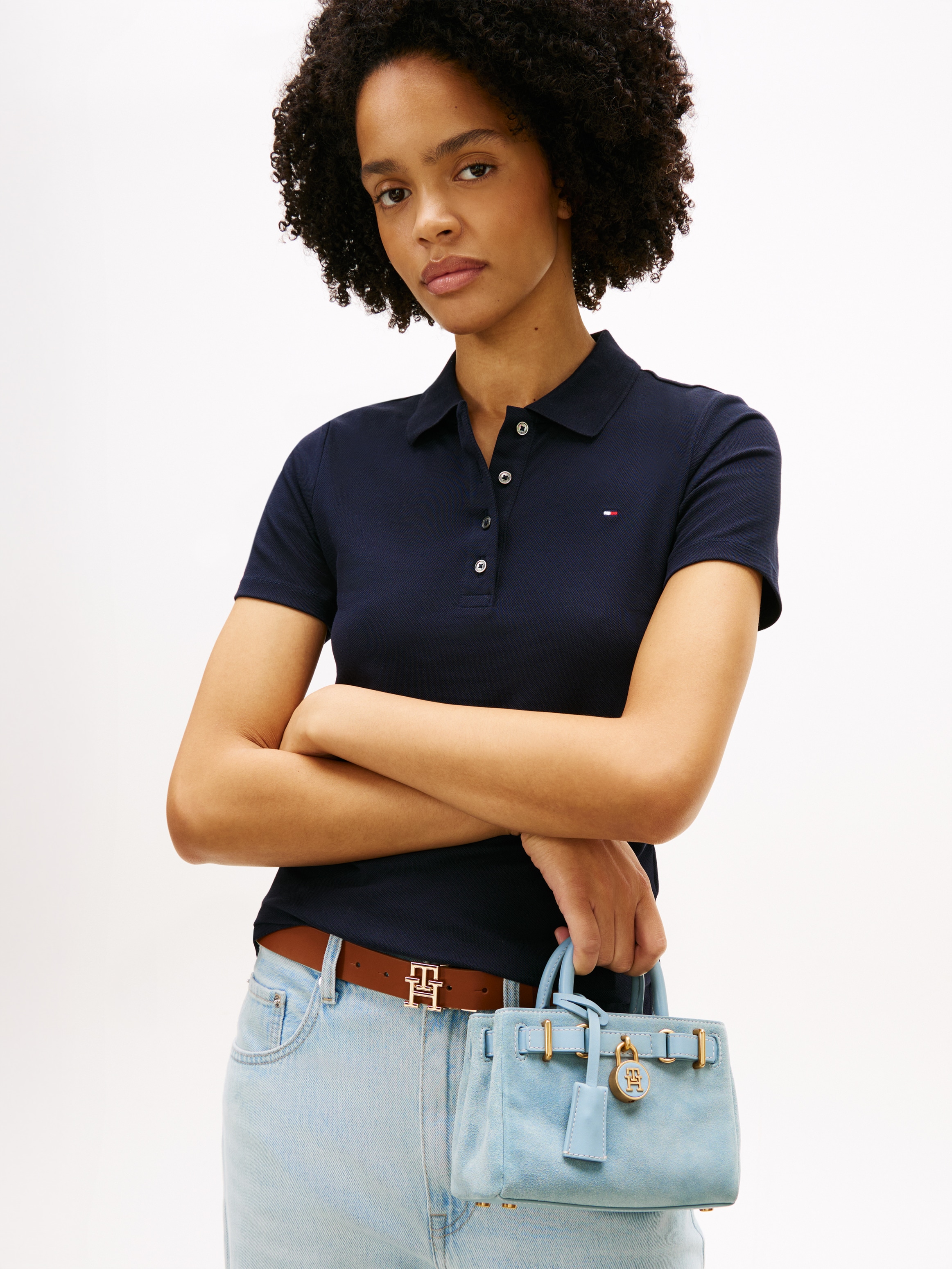 Tommy Hilfiger Tragetasche »AMERICAN ICON MICRO TOTE SUEDE« Damen Handtasche, Minibag mit Bändern und Schloss-Schmuckelement