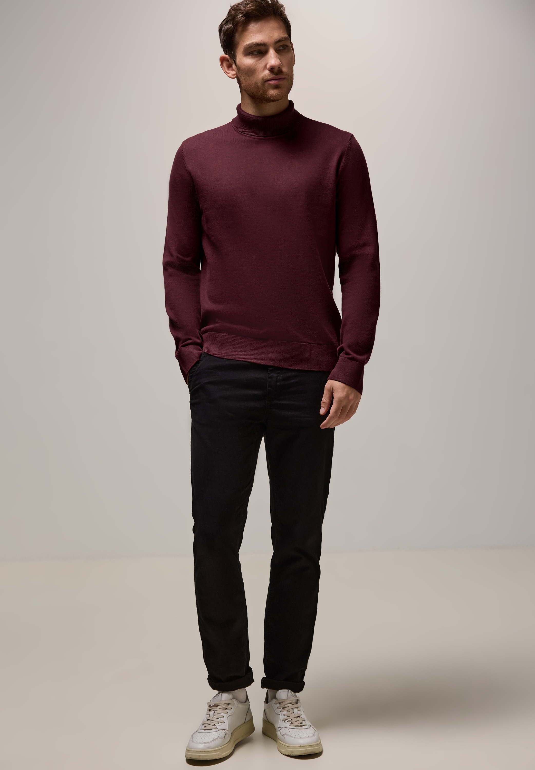 STREET ONE MEN Rollkragenpullover, aus reiner Baumwolle