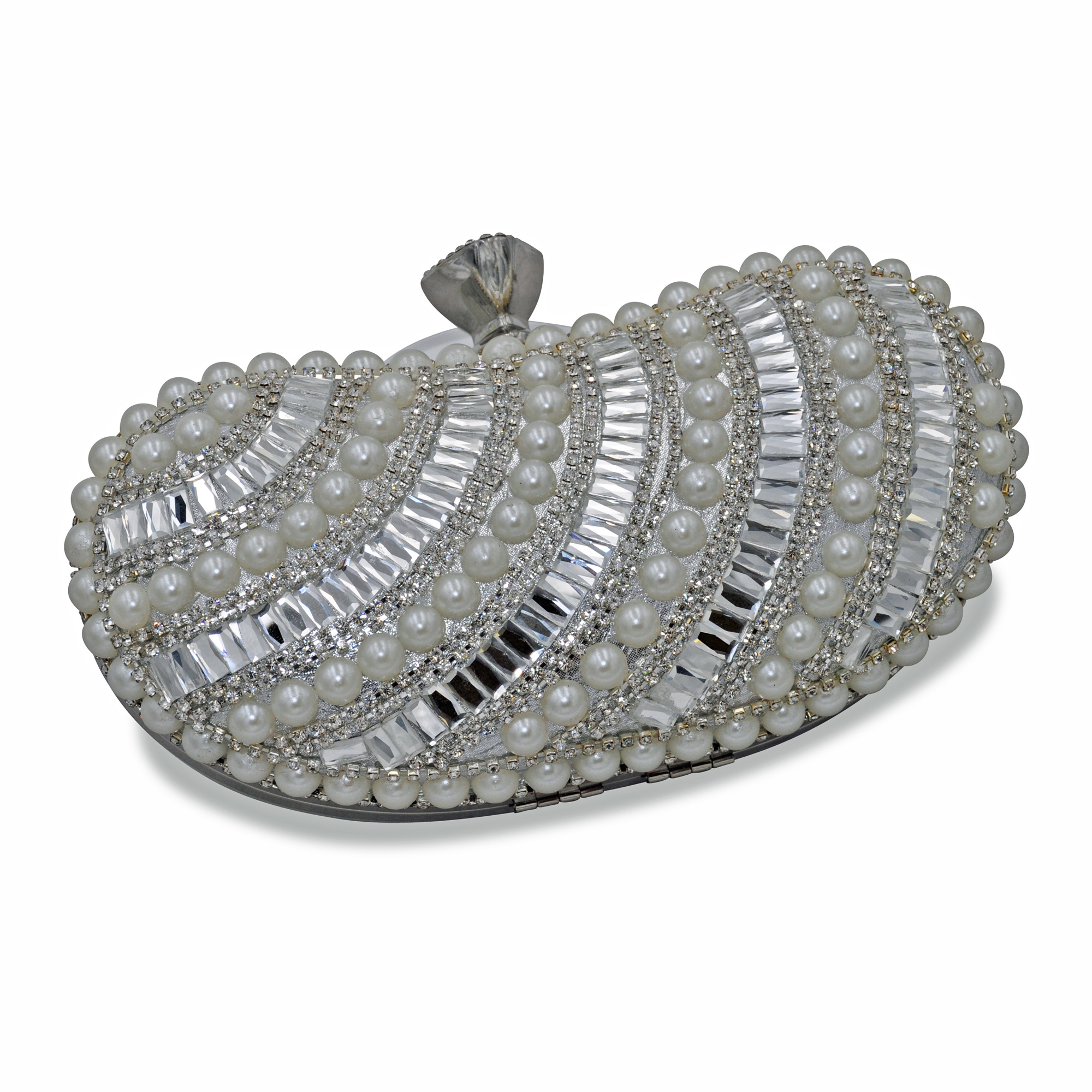 Abendtasche »Perlen und Strassbesatz silber«