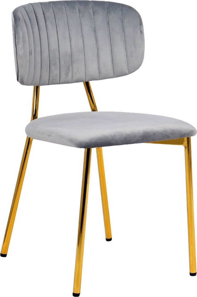 Polsterstuhl KAYOOM "Stuhl Giselle 125 2er-Set, pflegeleichter Samtbezug", grau, B:51cm H:80cm T:47cm, Sitz:Stoffbezug aus 100% Polyester Gestell:100% Eisen, Stühle, Polsterstuhl, mit Armlehnen, goldenes Gestell aus Edelstahl, Samtbezug, Ziernähte 3