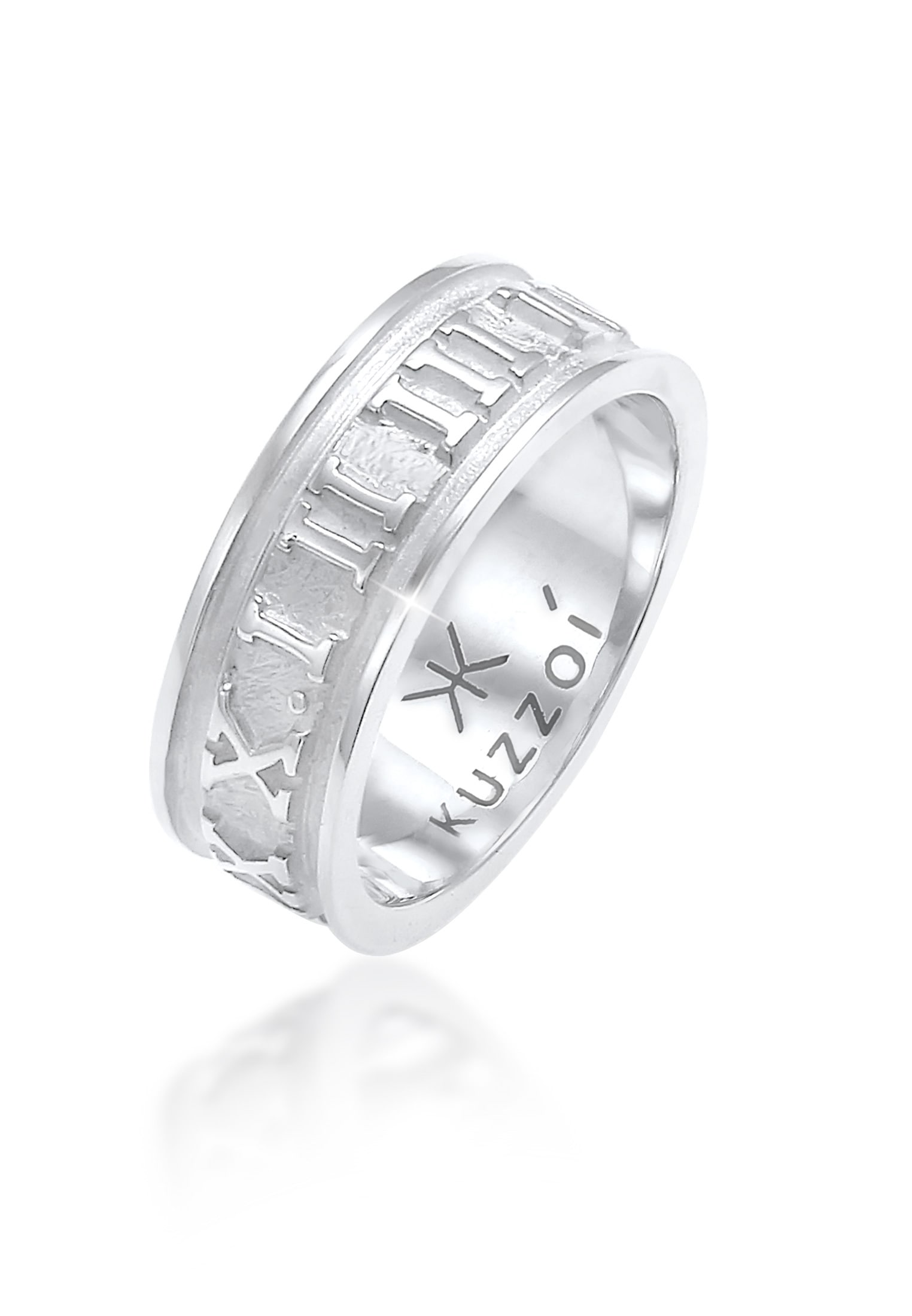 "Silberring KUZZOI ""Ring Herren Bandring Römische Zahlen 925 Silber"" Gr. 64, silber, Fingerringe, Herren, 64, Silber 925 (Sterlingsilber)