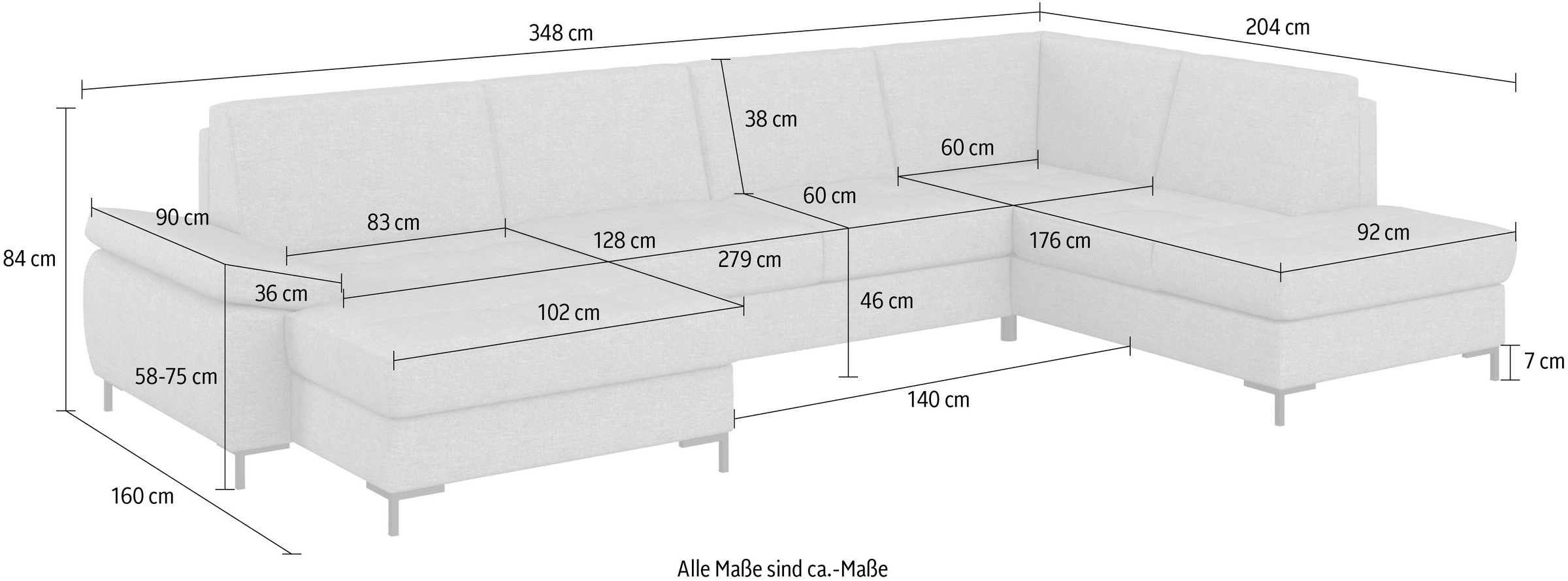 DOMO collection Wohnlandschaft »Capelo, komfortabel, klare Linien zeichnen dieses Design aus, U-Form«, mit Armteilverstellung, wahlweise mit Bettfunktion, Federkern
