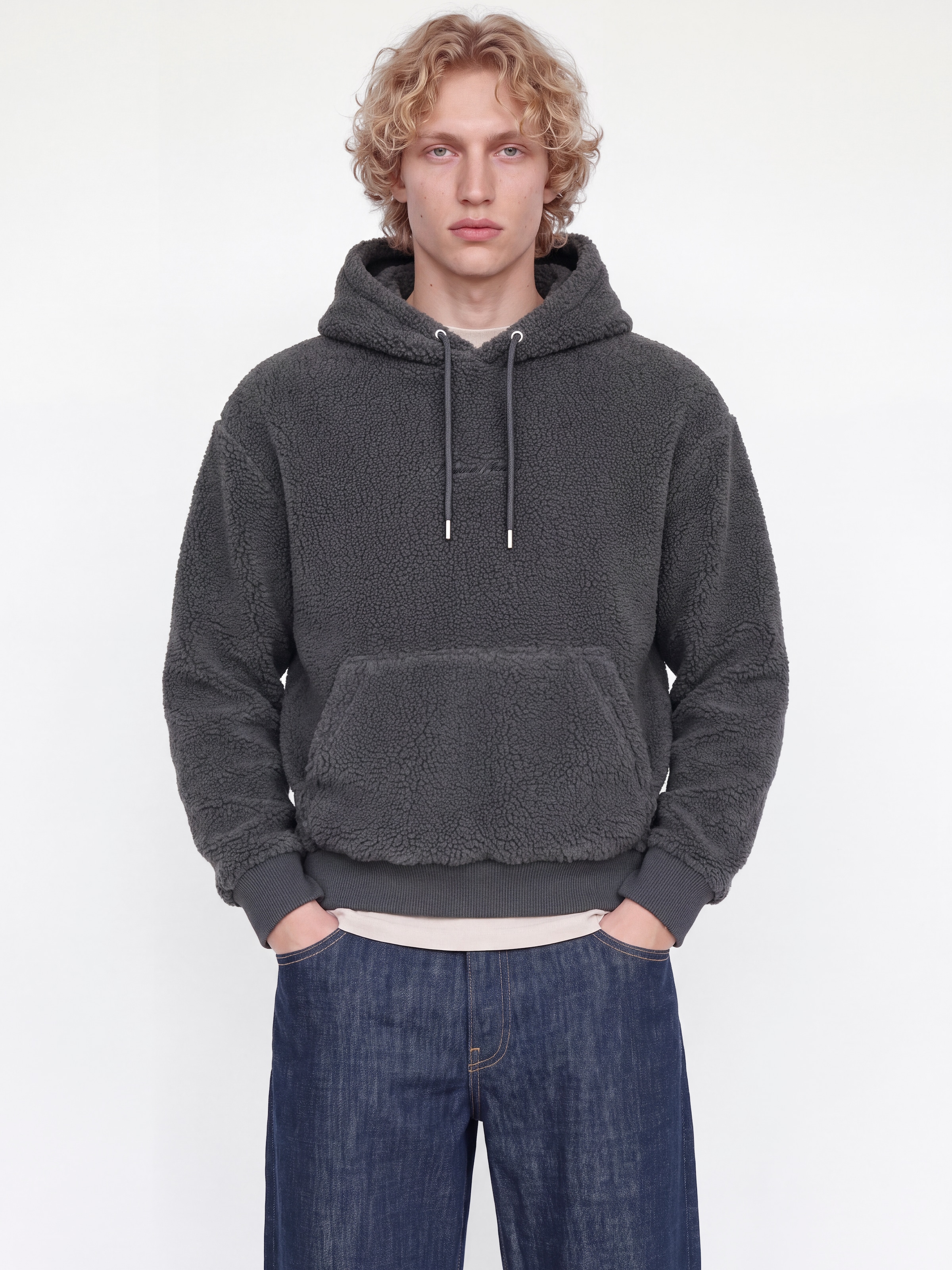 "Kapuzensweatshirt JACK & JONES ""JORNORREBRO EMB TEDDY SWEAT HOOD"", Herren, Gr. XL, grau (asphalt), angeraute Sweatware, Obermaterial: 100%
