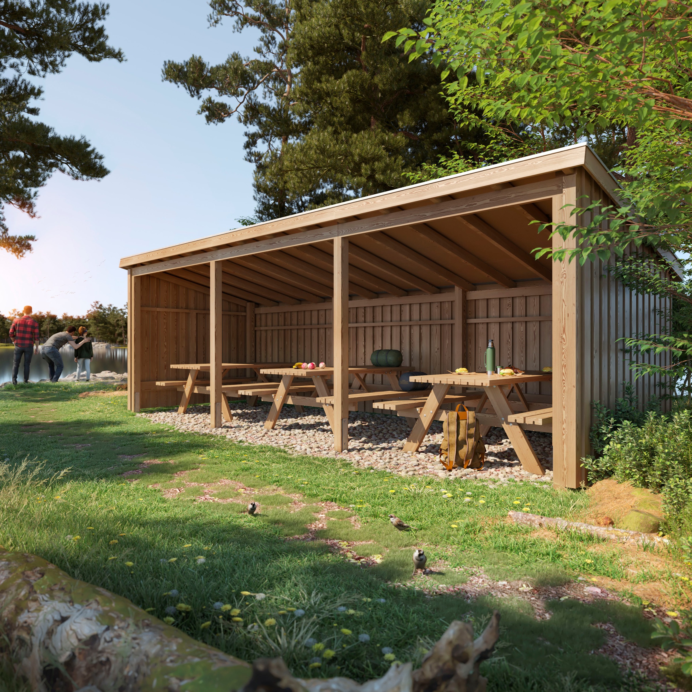 PLUS Gartenhaus "Nordic" Picknickhütte 14 m² inkl. Picknicktische, Dachpapp günstig online kaufen