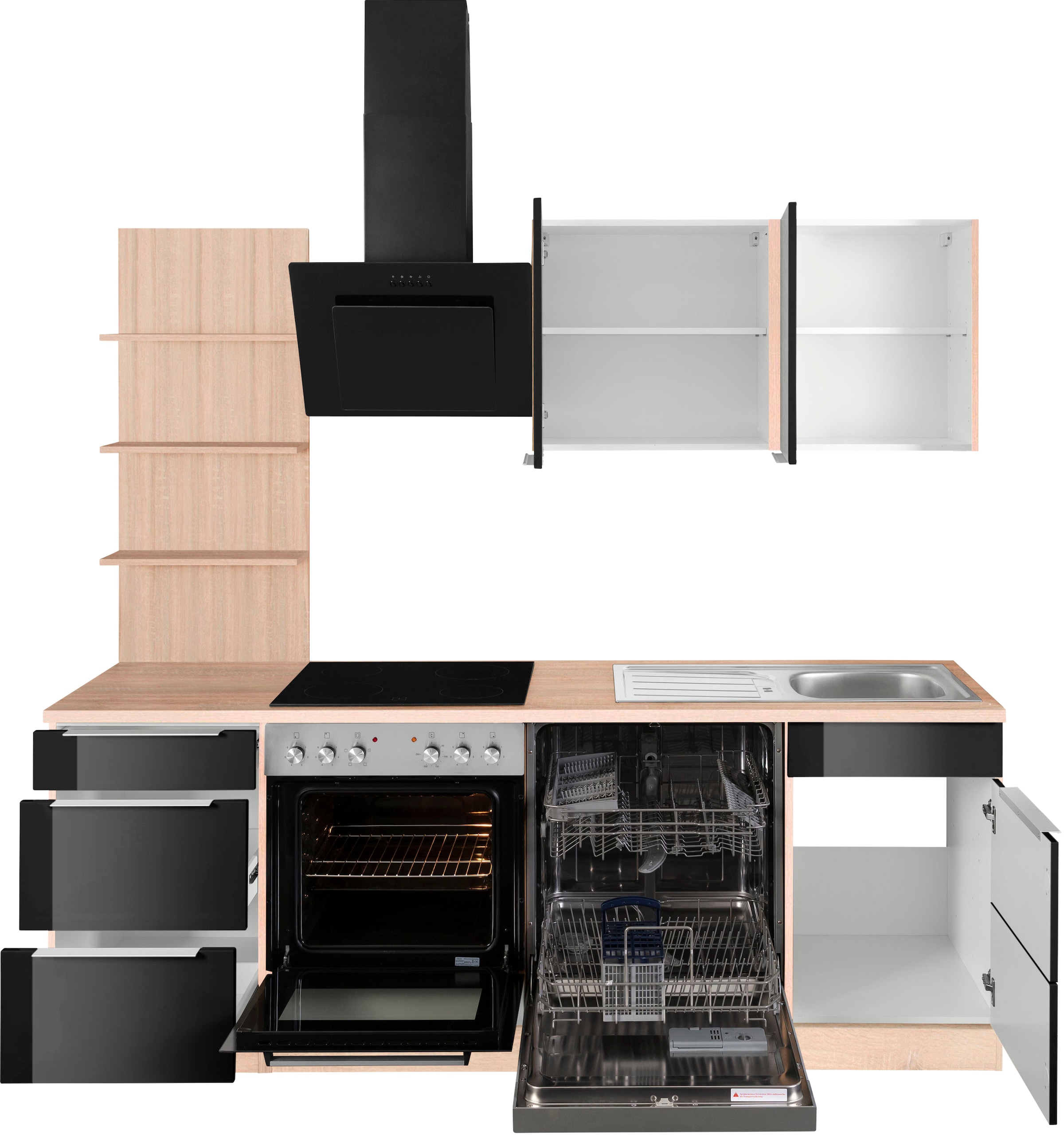 KOCHSTATION Küchenzeile »KS-Brindisi«, Breite 220 cm, wahlweise mit E-Geräten, mit MDF-Fronten und Regal