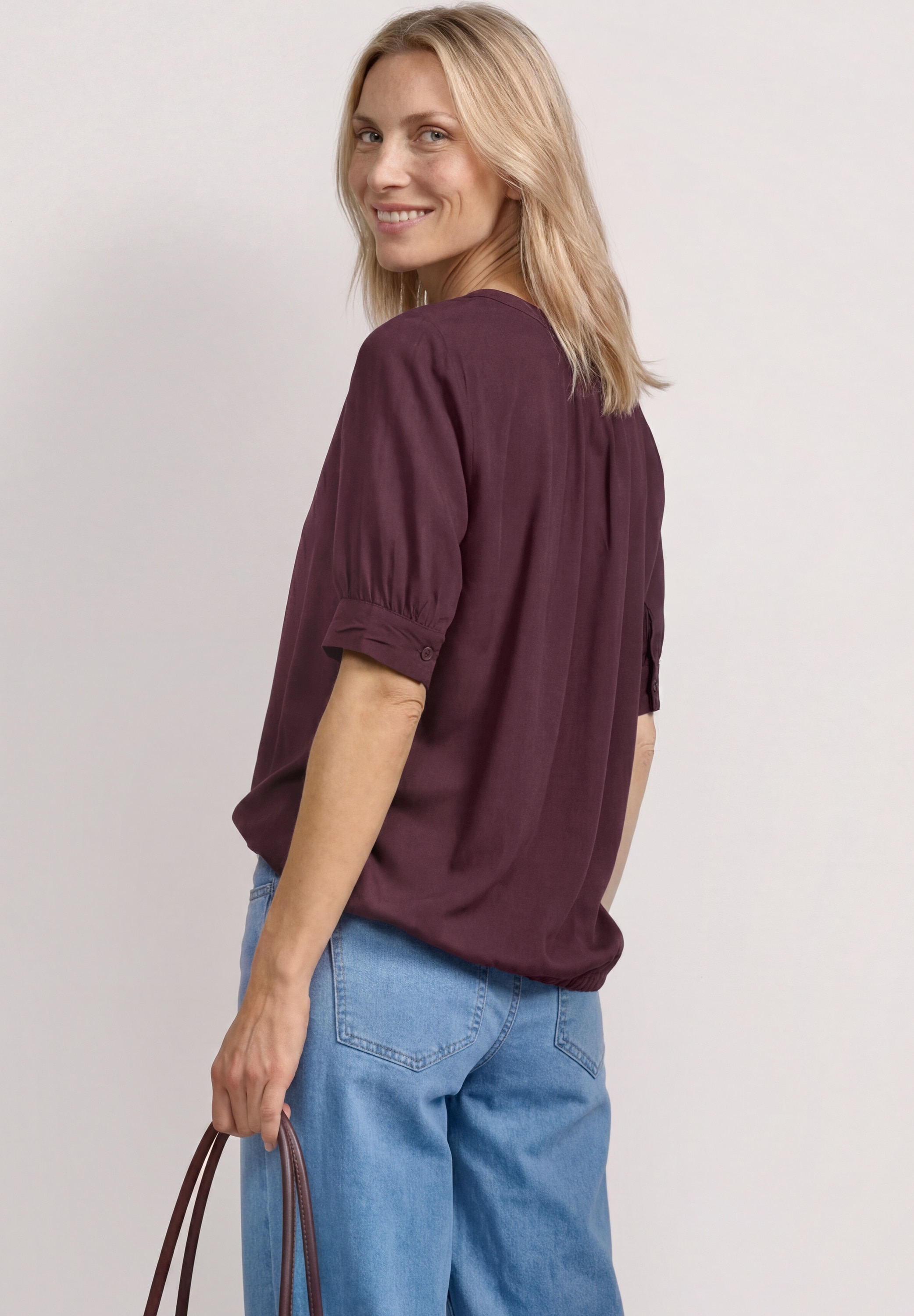 STREET ONE Kurzarmbluse Kurze Sommerbluse mit Splitneck