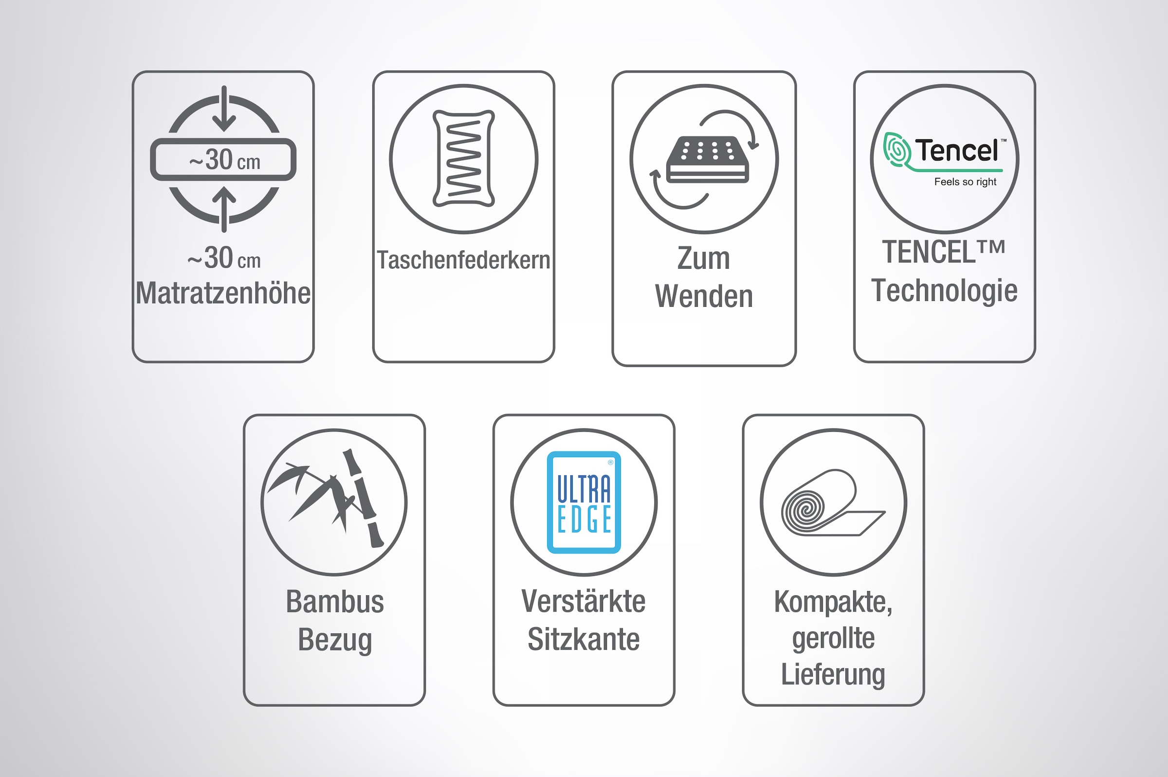 Yatas Taschenfederkernmatratze »Majestät Premium«, 30 cm cm hoch, 416 Federn, (1 St.), 3 Härten System-Feder, unterstützt jede Körperform bis 120 kg, jetzt neu in 2 Bezugsvarianten erhältlich!