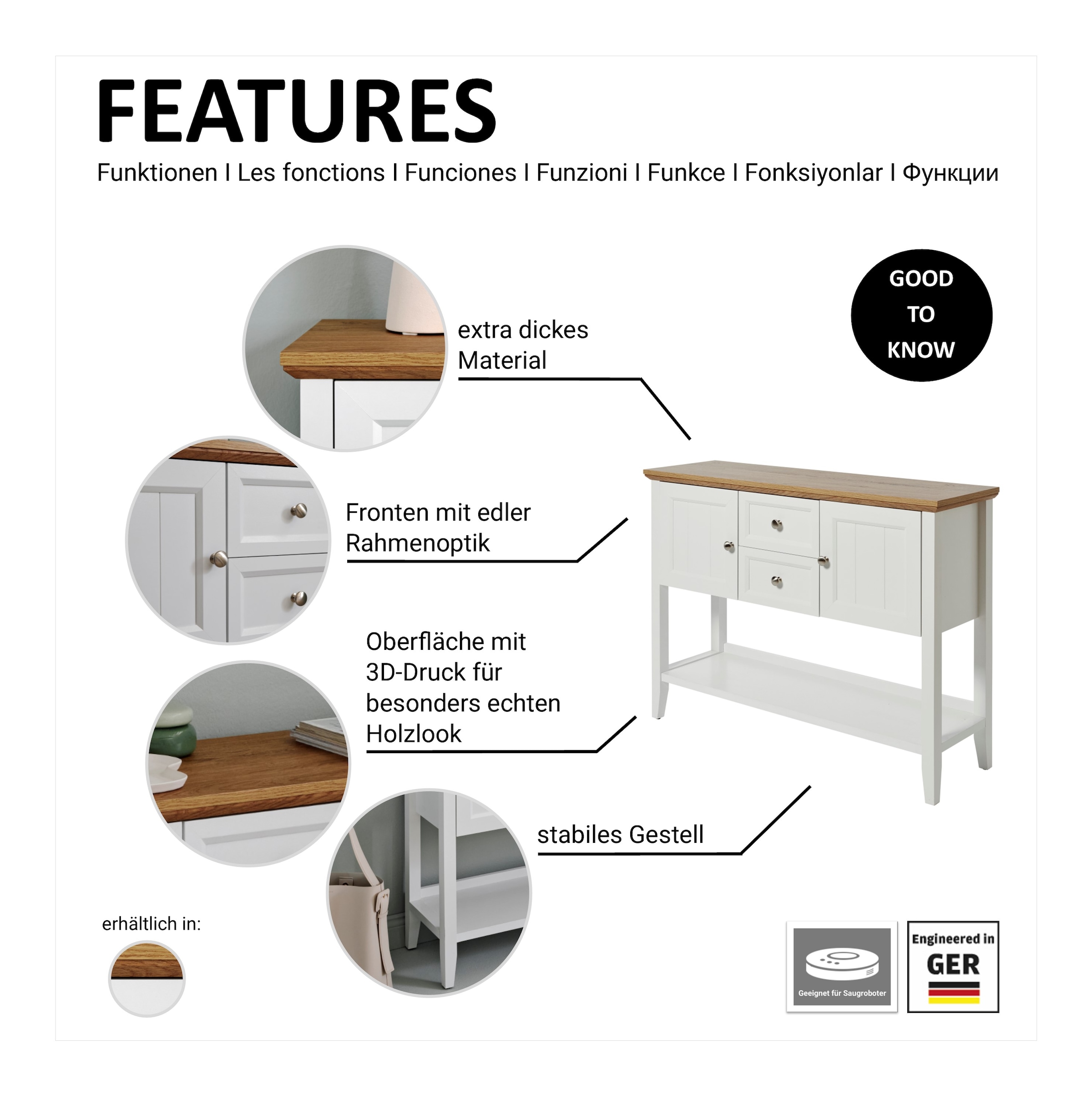 Jahnke Konsolentisch »CLASSIC CONSOLE 110«, Konsolentisch, 2 Türen, 2 Schubladen und 1 Ablage, 112x34x81,8 cm