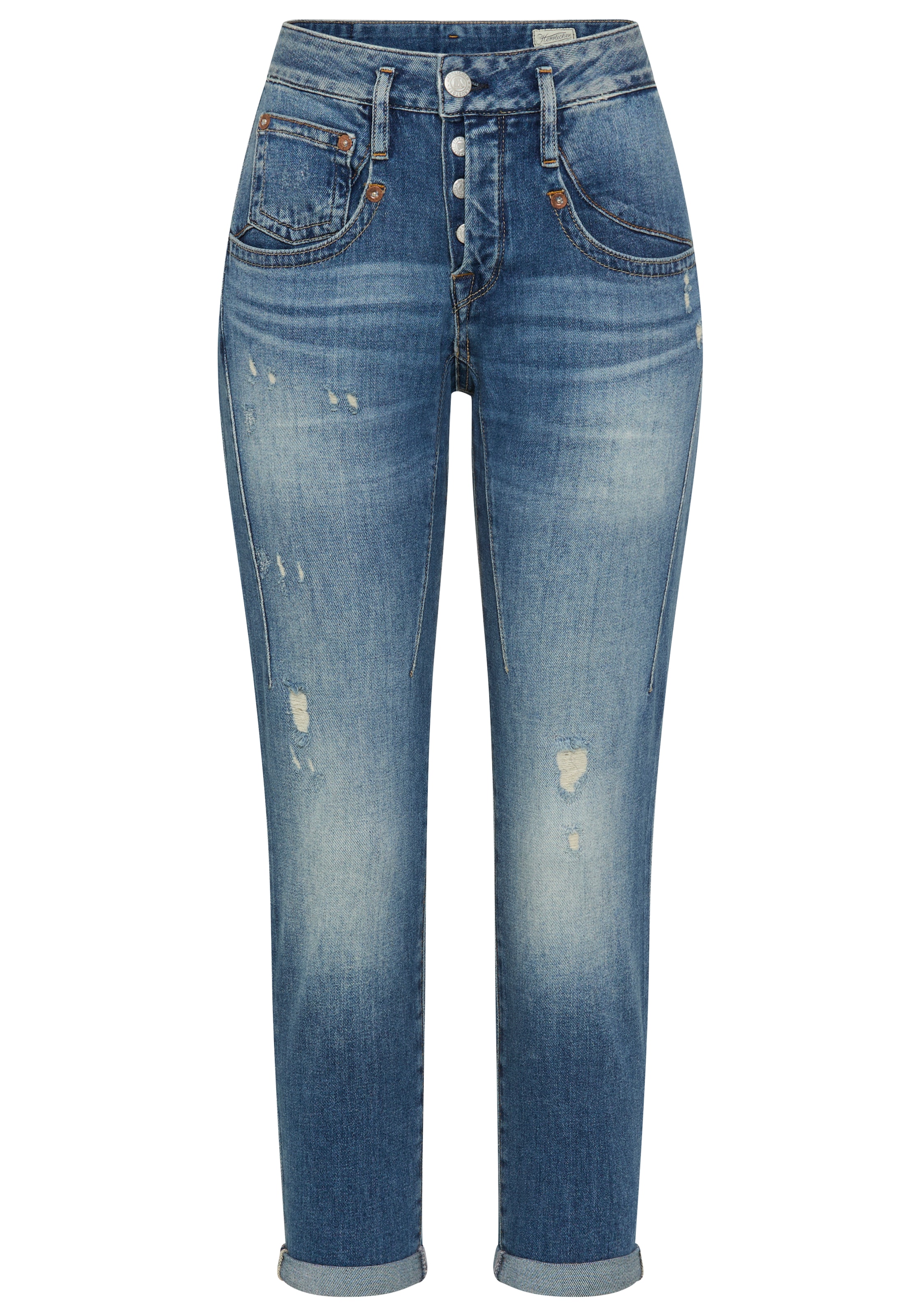 Herrlicher Boyfriend-Jeans »Shyra Cropped Denim Stretch« Shyra,  mit Abnähern, Umschlagsaum