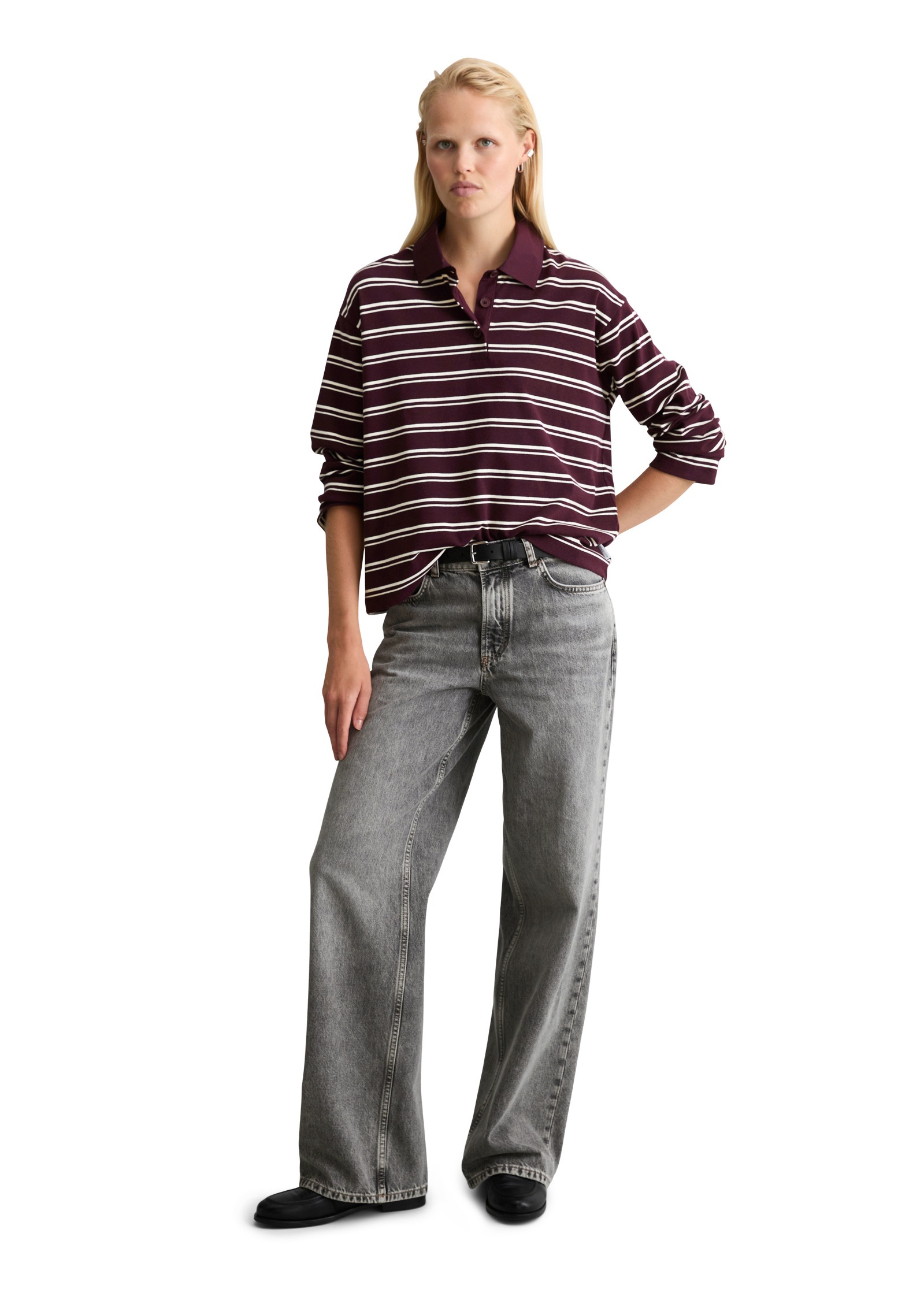 Marc O'Polo DENIM Langarm-Poloshirt »aus gestreiftem Heavy Jersey«
