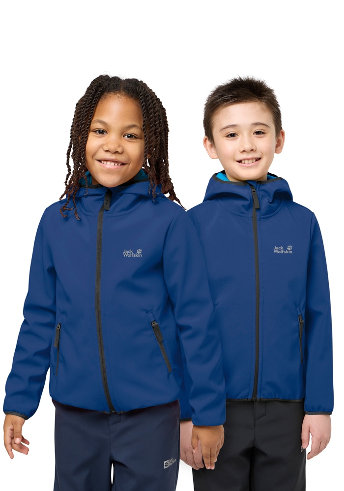 Jack Wolfskin Softshelljacke "FOURWINDS JACKET KIDS" mit Kapuze für Kinder, mit Kapuze, wasserabweisend