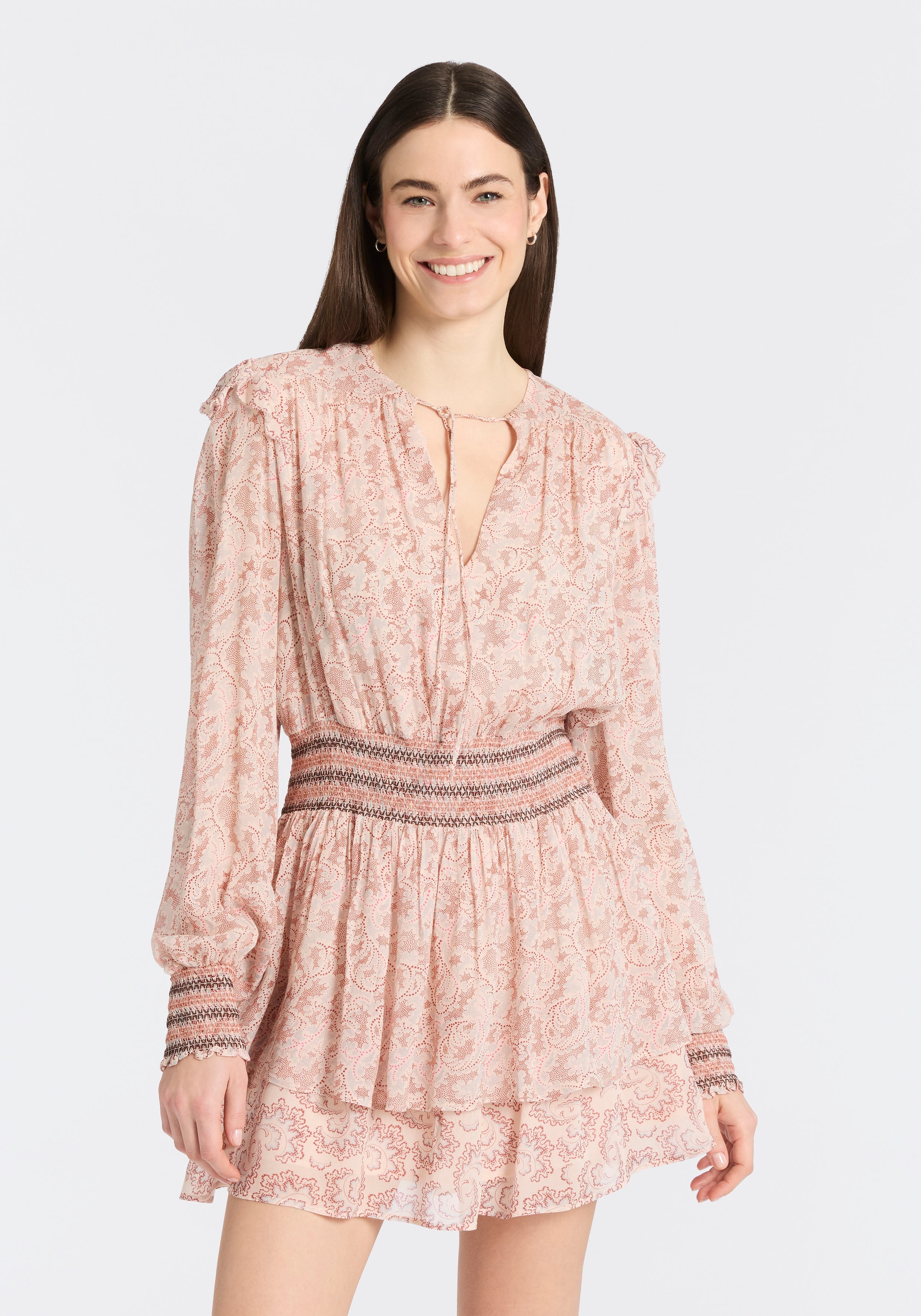 BOSS ORANGE Druckkleid "Darmia Premium Damenmode" mit Volants und gesmokten günstig online kaufen