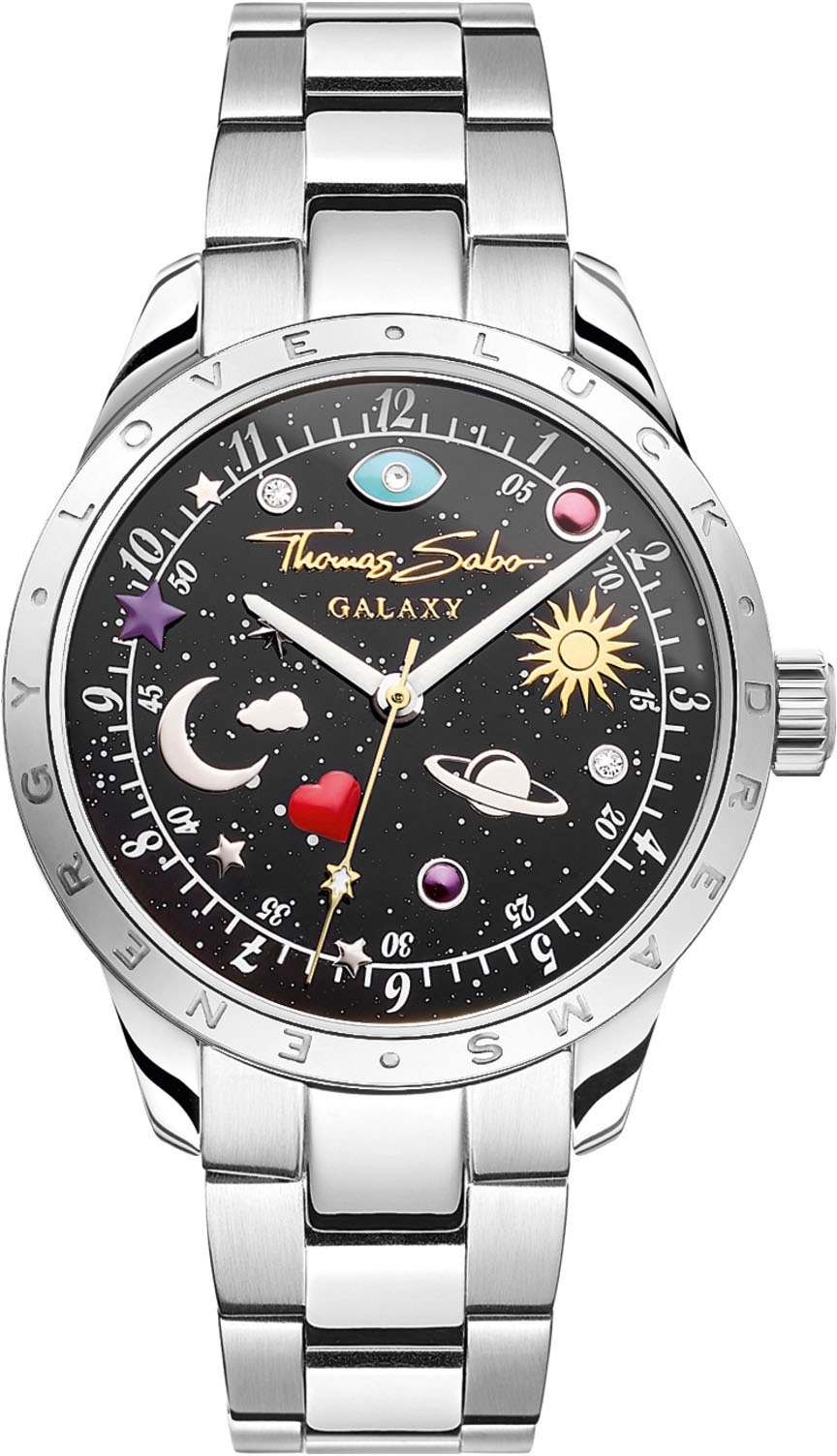 THOMAS SABO Quarzuhr »COSMIC AMULET«, Armbanduhr, Damenuhr, Zirkonia, Herz, Mond, Sterne