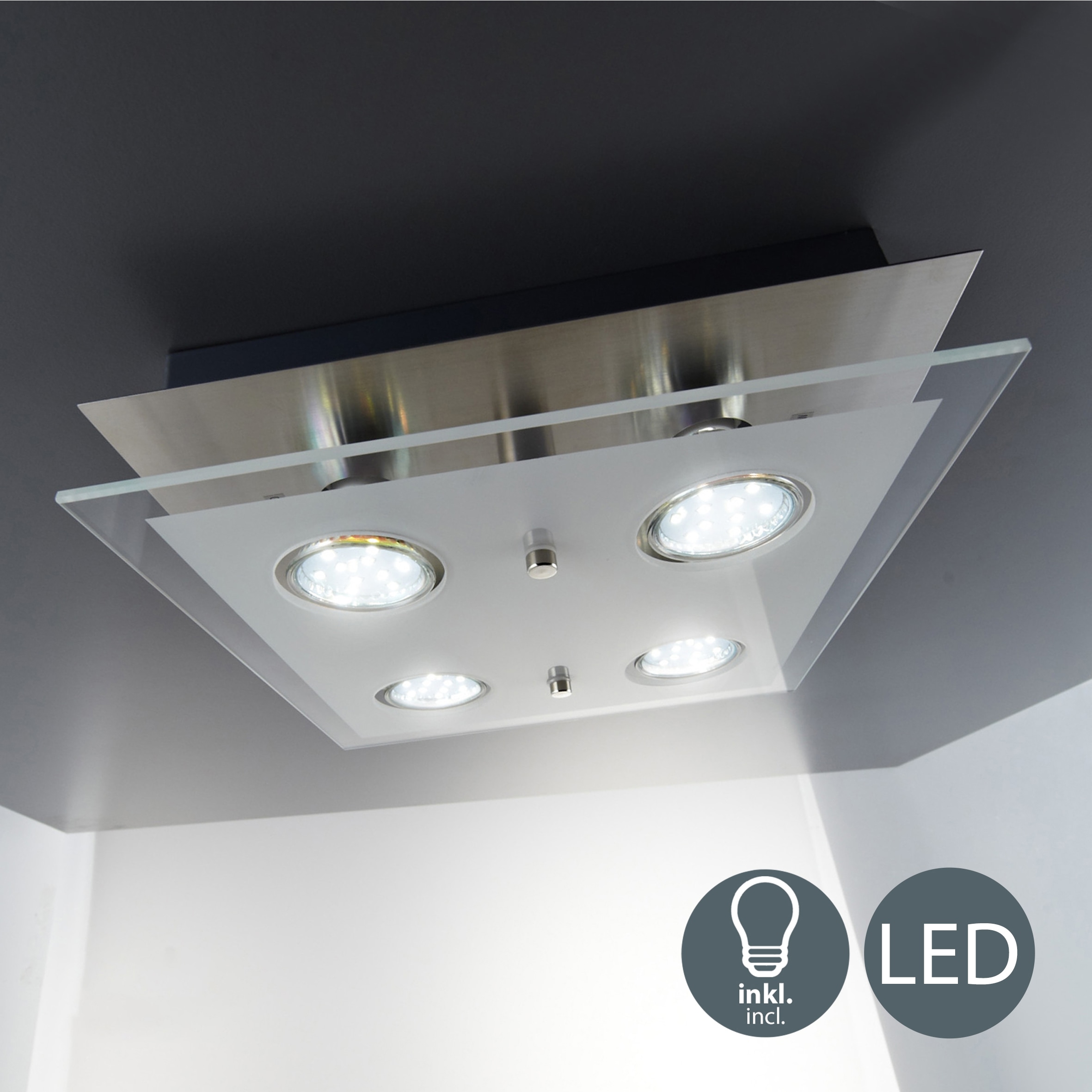 B.K.Licht LED Deckenleuchte »Dorado«, 4 flammig, Leuchtmittel GU10 | LED wechselbar, LED Deckenlampe, eckig, Spot, Schlaf-, Wohnzimmer, inkl. 3W