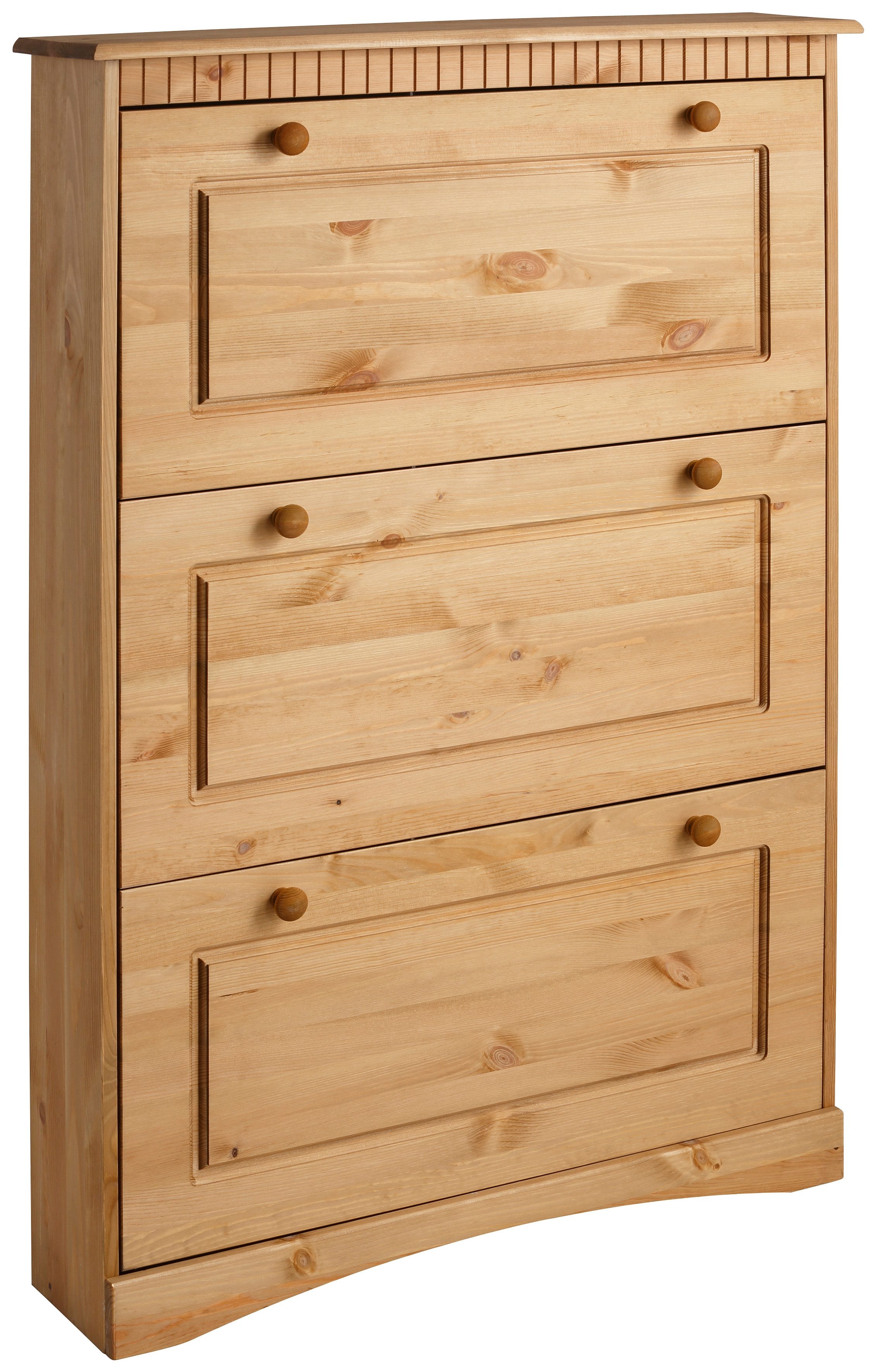 OTTO home Schuhschrank "Rustic, Schukommode, Schuhkipper, Dielenmöbel" Made in Europe, aus massiver Kiefer, 3 Schuhklappen, für 9-11 Paar, Kassettenoptik