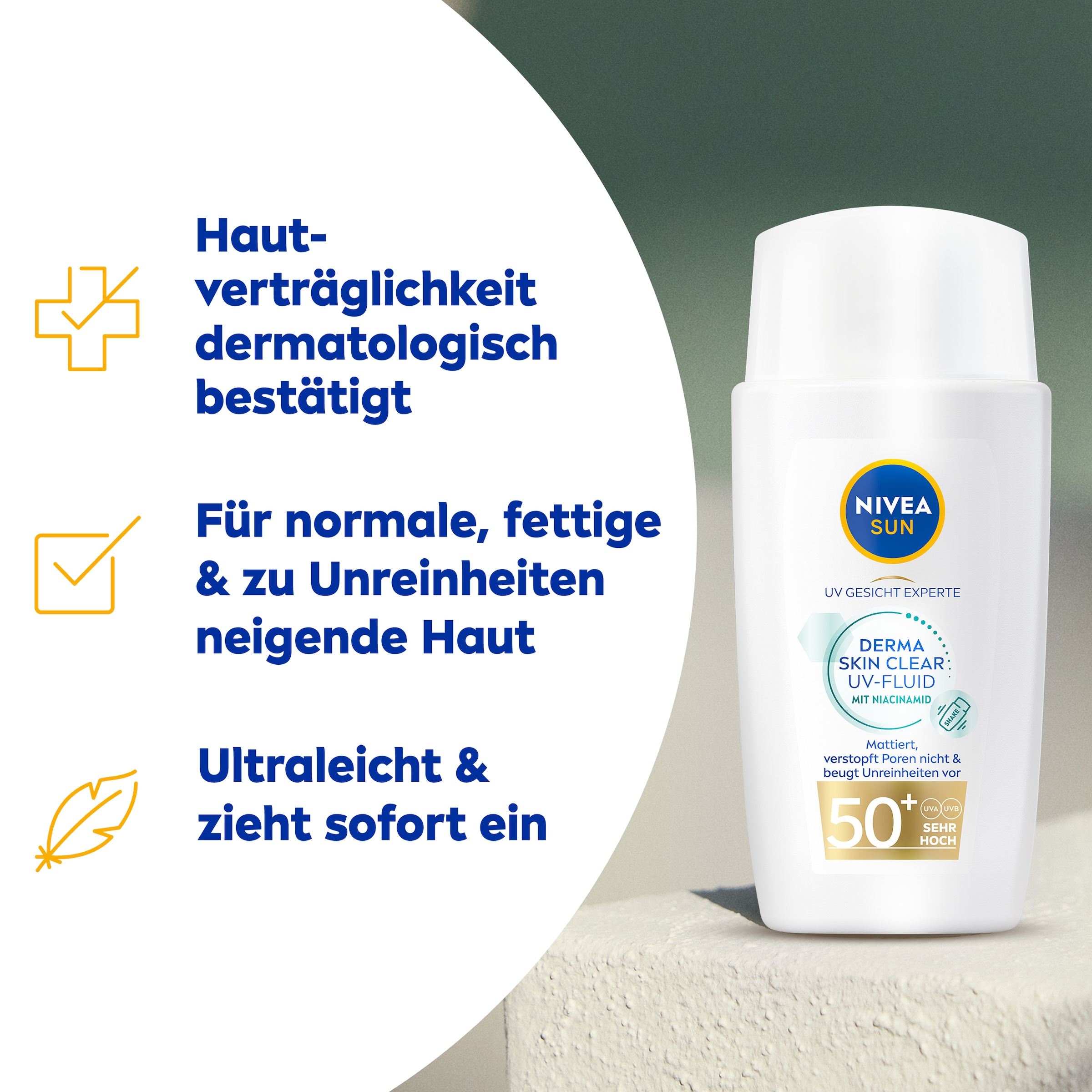 Nivea Sonnenschutzfluid »NIVEA SUN UV Gesicht Experte DERMA SKIN CLEAR UV-Fluid LSF 50+«