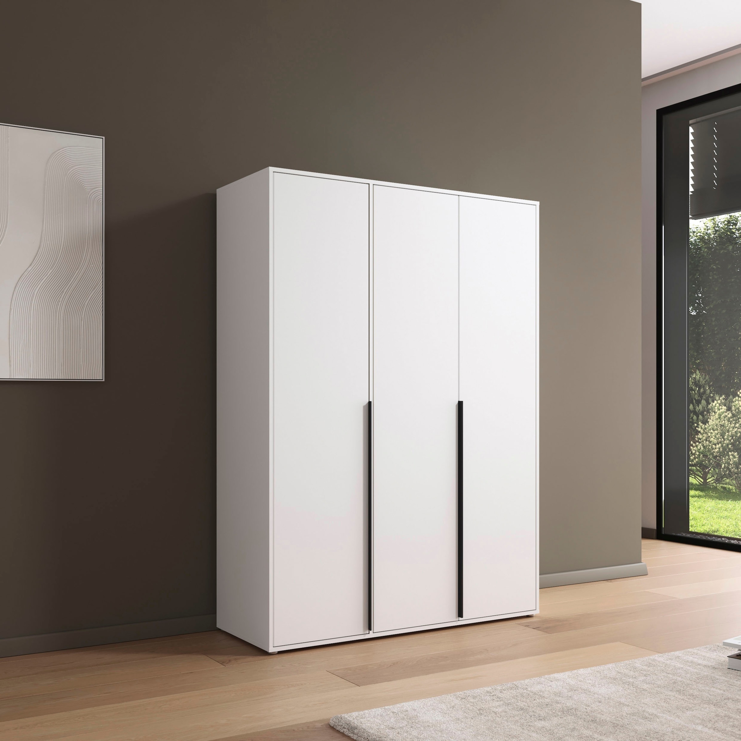 rauch Drehtürenschrank »Kleiderschrank Schrank Garderobe Wäscheschrank NAGATA viel Stauraum«, (in 3 verschiedenen Ausstattungen BASIC/CLASSIC/PREMIUM), mit modernen Stangengriffen in Graumetallic TOPSELLER MADE IN GERMANY