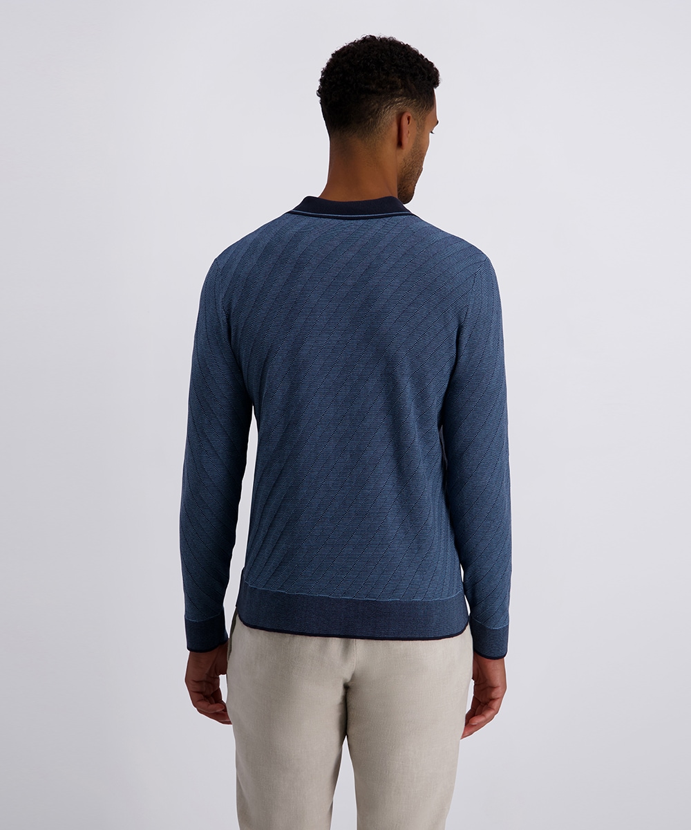 Pierre Cardin Langarm-Poloshirt Strick in Bicolour- Jaquard - Struktur