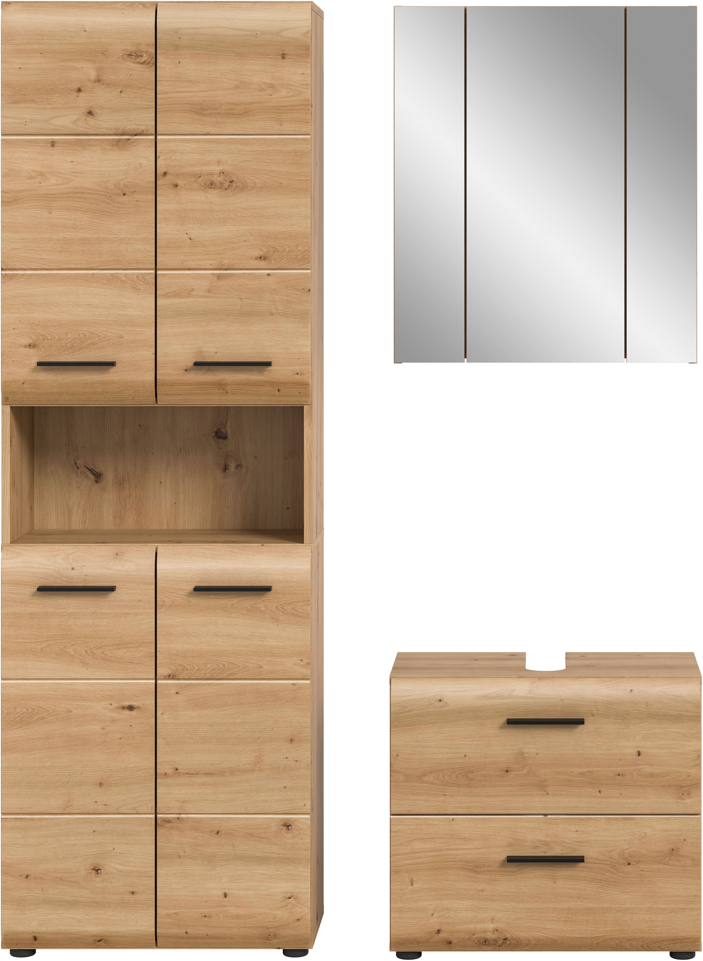 welltime Badmöbel-Set »FLORENZ,  3-teilige Badkombination, hochwertige MDF-Front« Set, best. aus: 1 Hochschrank, 1 Waschbeckenunterschrank, 1 Spiegelschrank, 3 Stk. tlg.