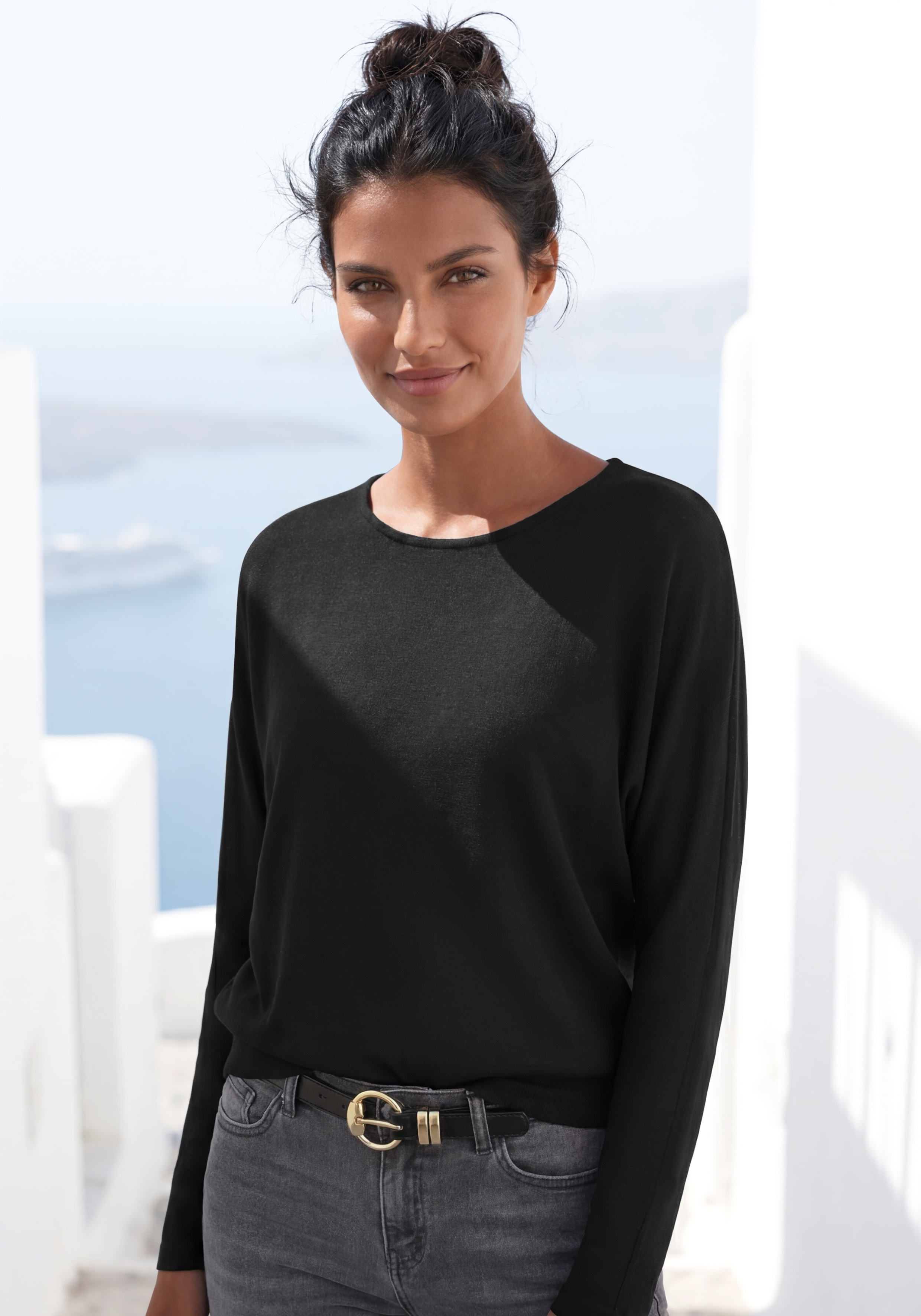 Vivance Langarmshirt "mit breitem Bund" aus strukturiertem, luftigem Feinstrick mit Viskose