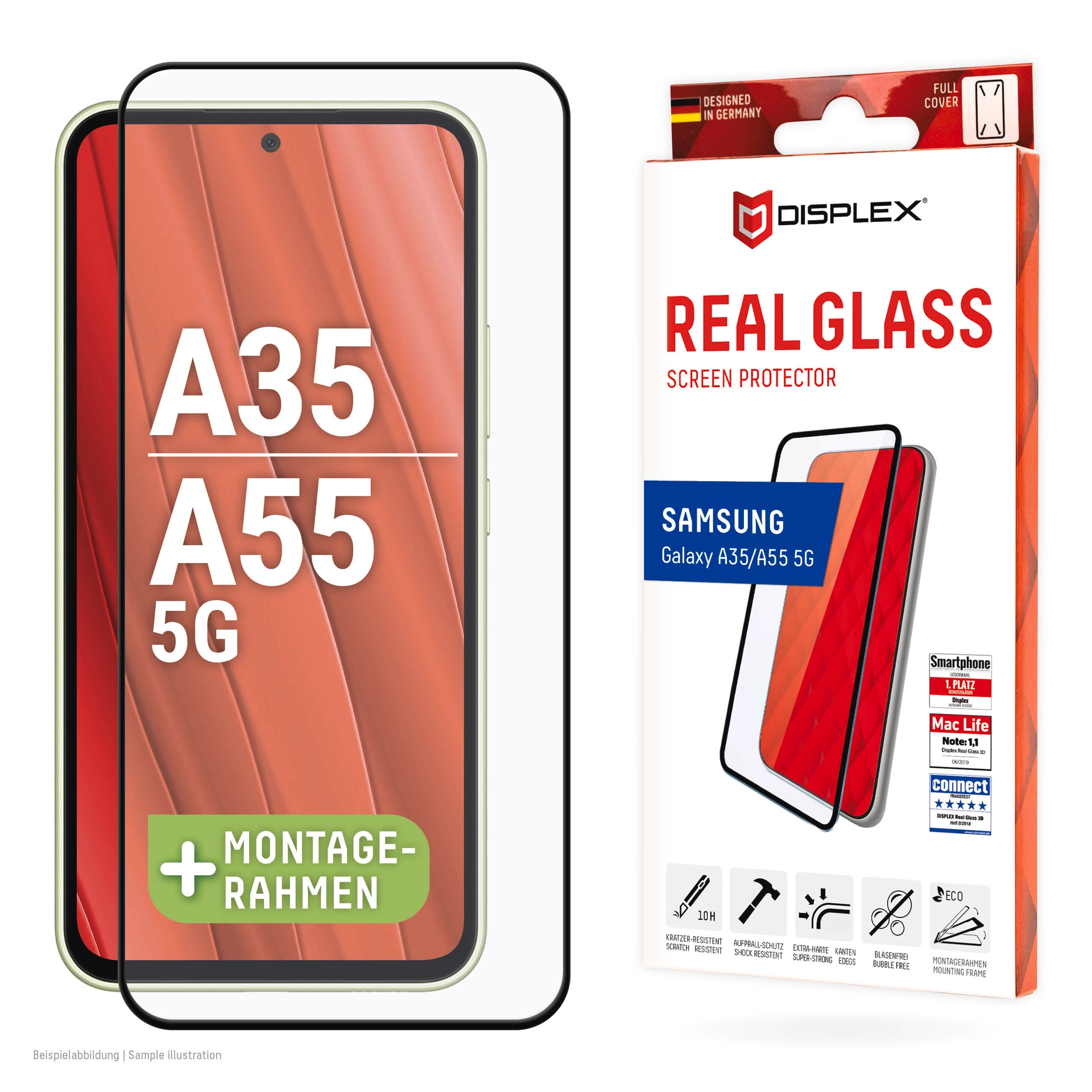 Displex Displayschutzglas »Real Glass Full Cover«, für Samsung Galaxy A35-Samsung Galaxy A55 5G, (1 St.), Bildschirmschutz, Displayschutzfolie,Einfach anbringen,kratz-&stoßfest