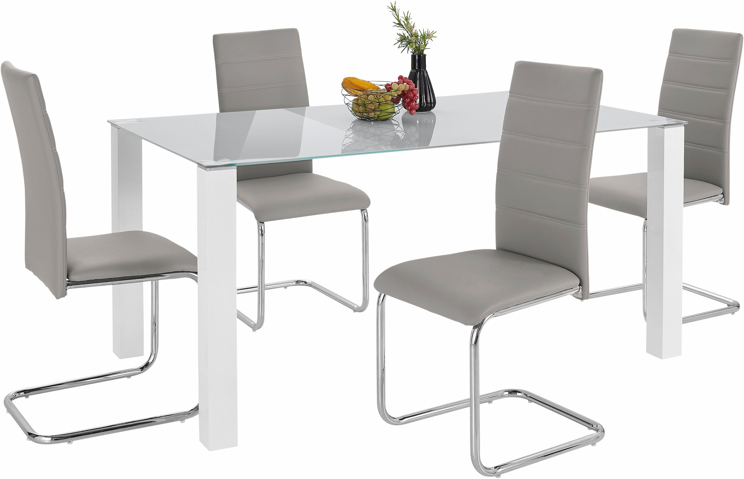 INOSIGN Essgruppe »Normadora«, (Set, 5 tlg.), mit Glastisch, Freischwinger belastbar bis 120 KG