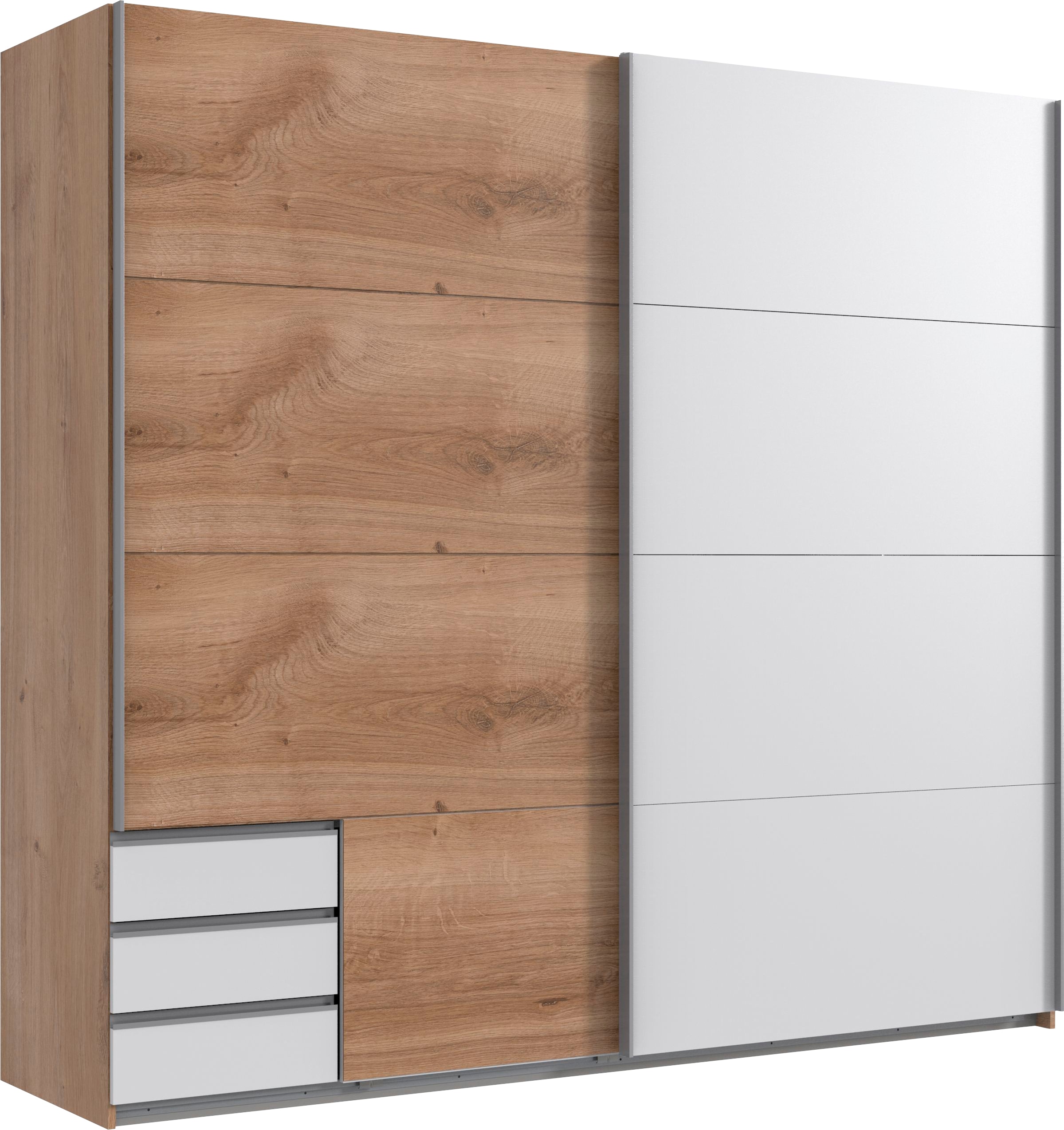 Schwebetürenschrank WIMEX, B:225cm H:210cm T:64cm, weiß, Schränke, "Emden", Mit Außenschubkästen