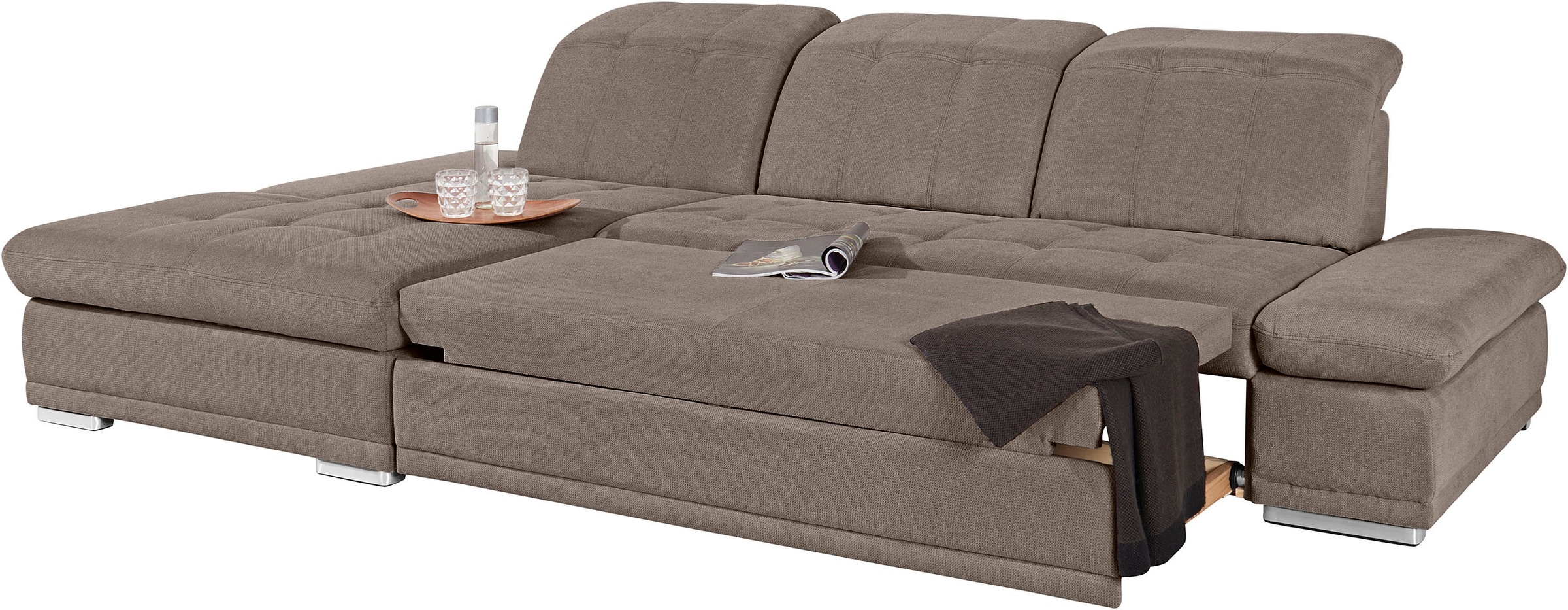 COTTA Ecksofa »Holiday L-Form mit Sitztiefen-, Armteil- und Kopfteilverstellung«, wahlweise mit Bettfunktion & Bettkasten
