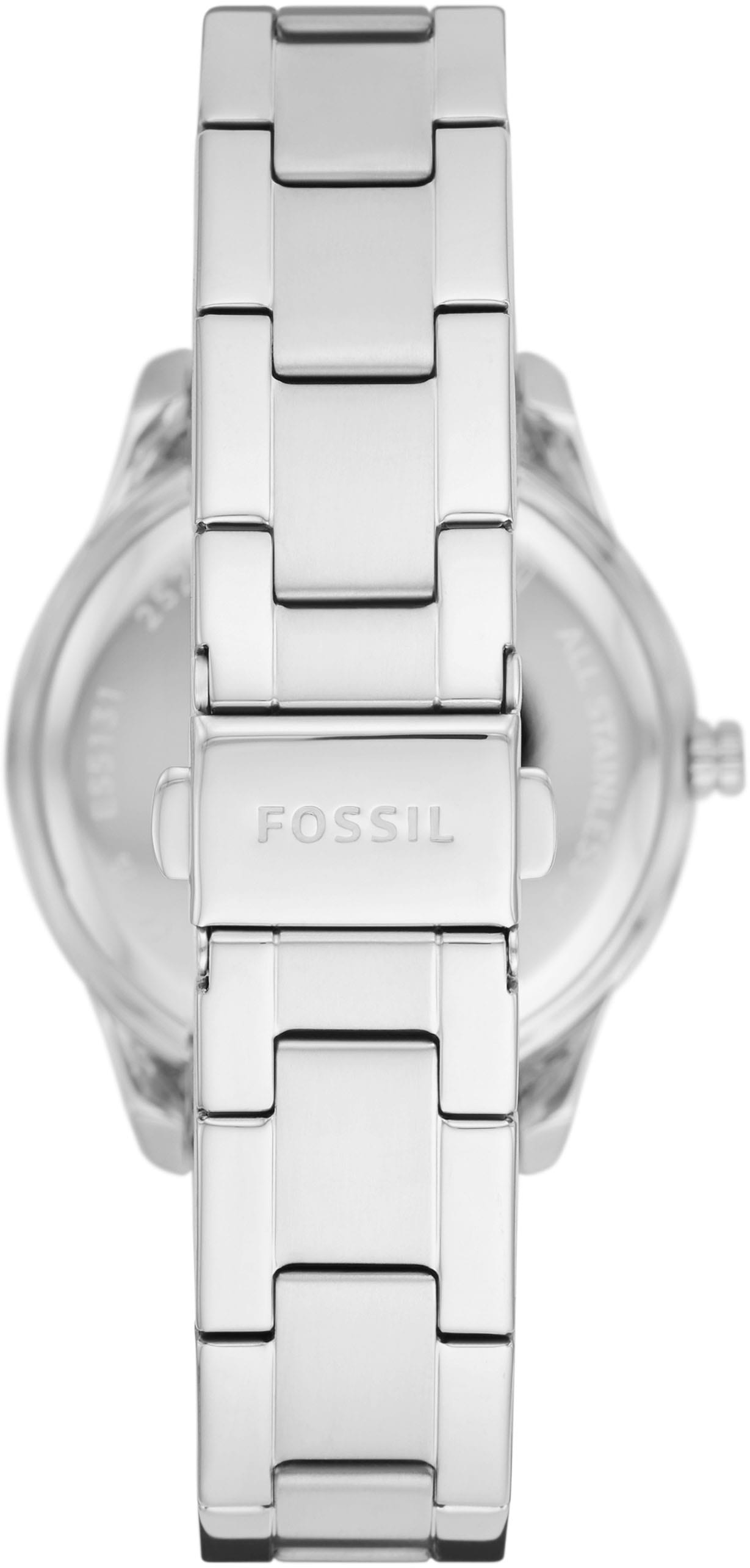 Fossil Quarzuhr »STELLA«, Armbanduhr, Damenuhr, Perlmutt-Zifferblatt, Edelstahlarmband