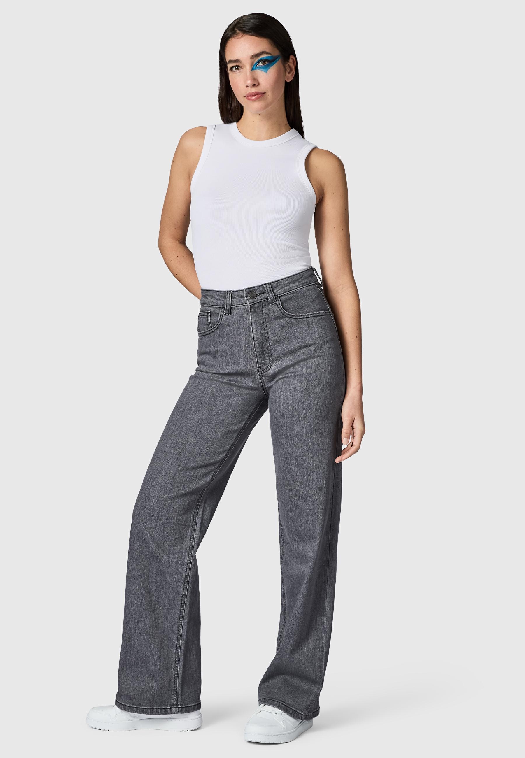 PEAK TIME Weite Jeans »Eklipsa« Damen Wide Leg Jeans mit Logoprägung
