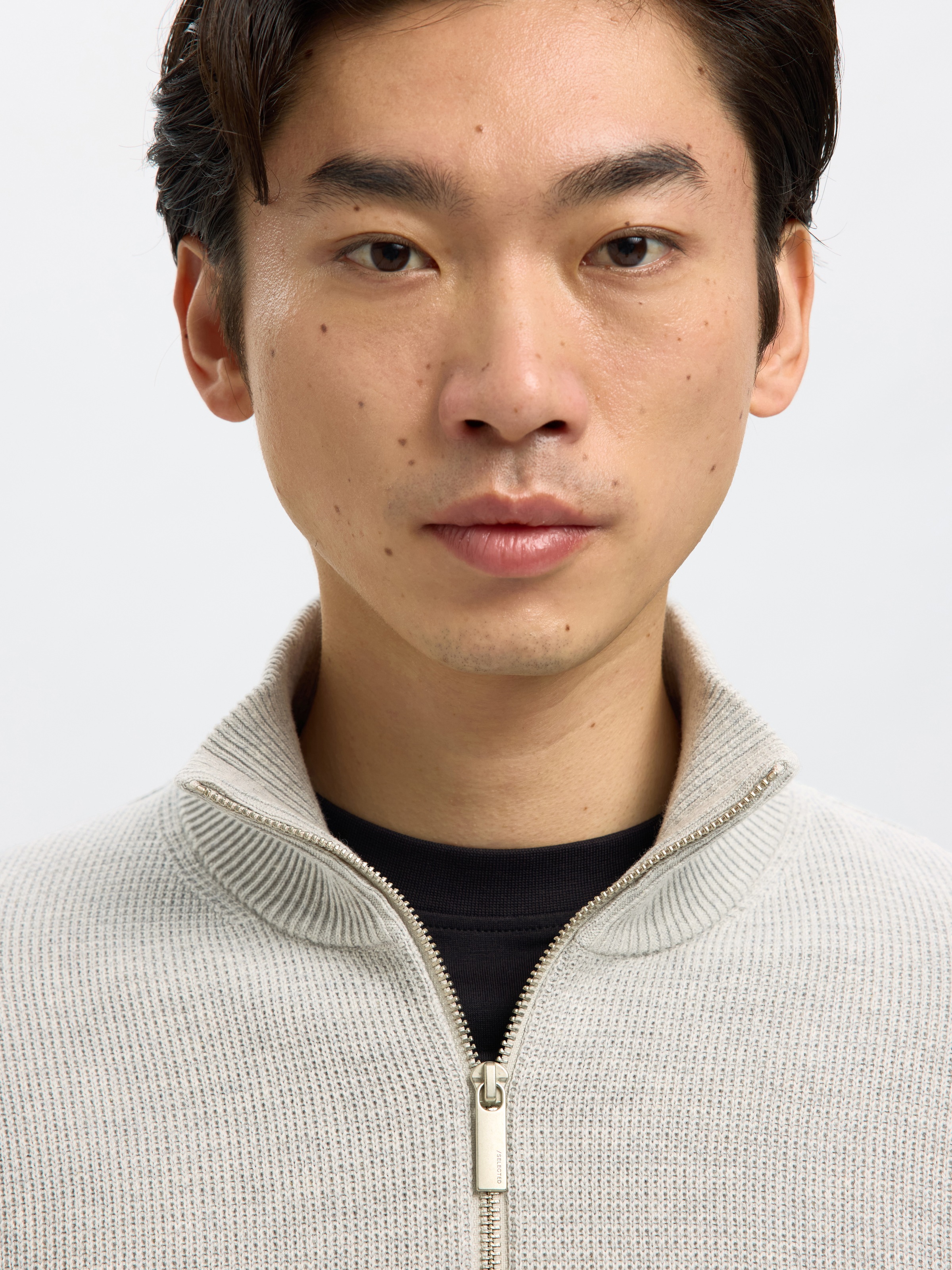 SELECTED Troyer »SLHDANE LS KNIT STRUCTURE HALF ZIP NOOS« Baumwolle, regular fit