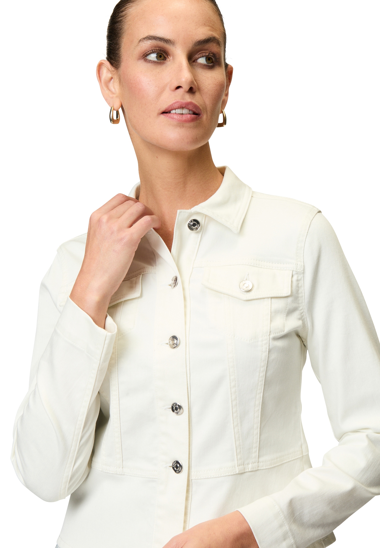 Zero Jackenblazer »zero Jeansjacke weiß mit Knopfleiste«, Knopfleiste