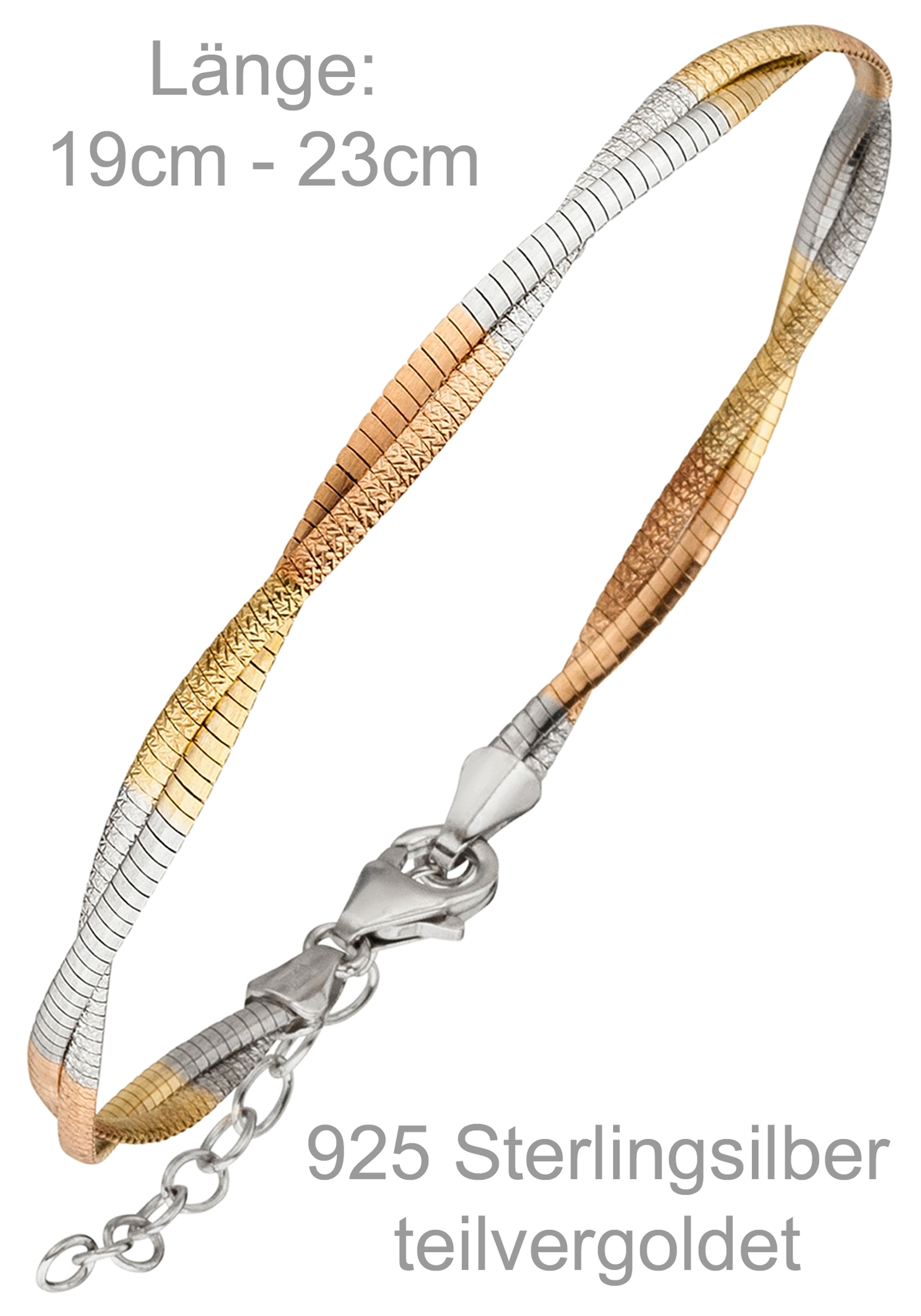 JOBO Armband 925 Silber tricolor dreifarbig vergoldet