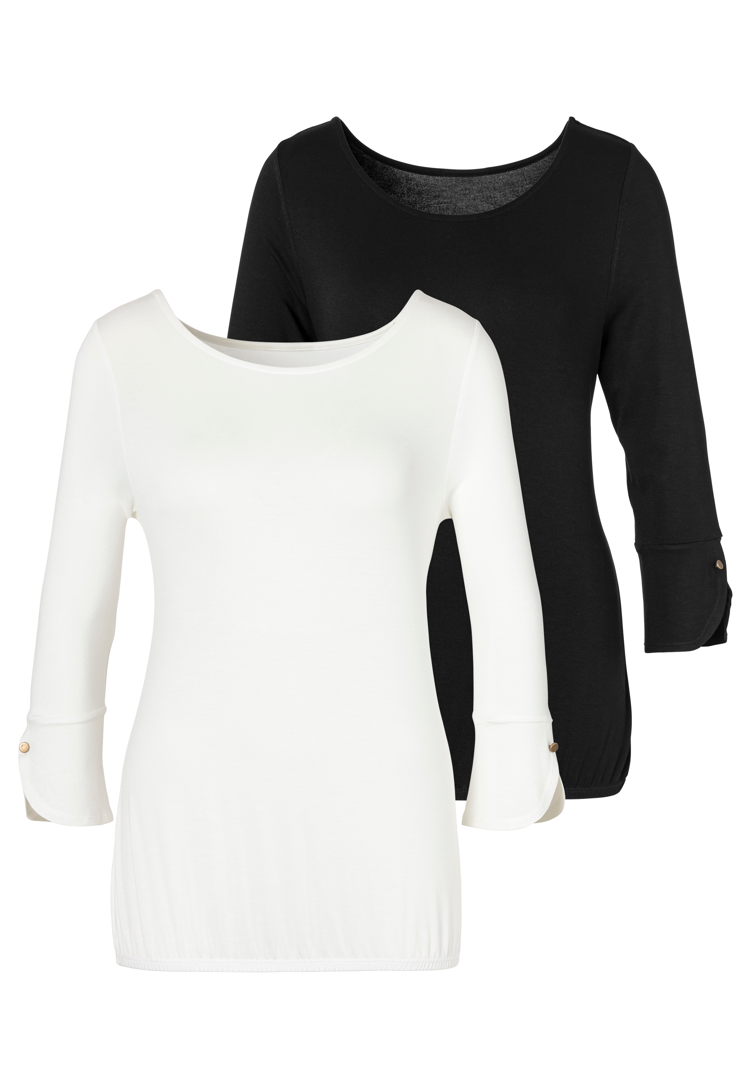 Vivance 3/4-Arm-Shirt "mit Manschetten und goldfarbenen Knöpfen" 2er-Pack, aus Viskose-Stretch