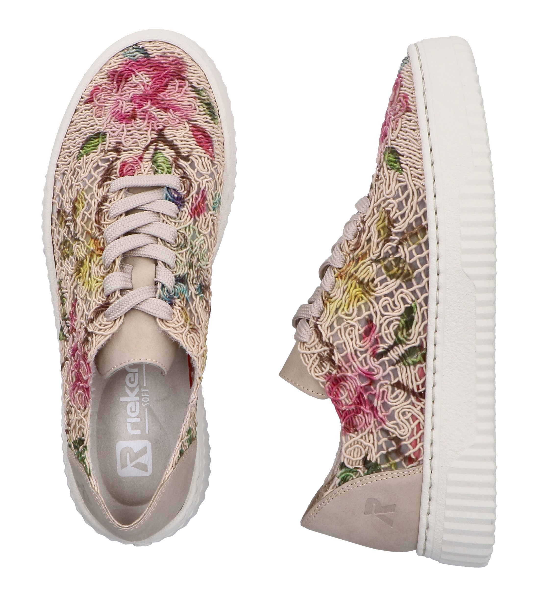 Plateausneaker RIEKER, Herren, Gr. 40, beige multicolor, Nubuklederimitat, Textil, Schuhe Plateausneaker, Schnürschuh, Halbschuh in veganer Verarbeitung 3