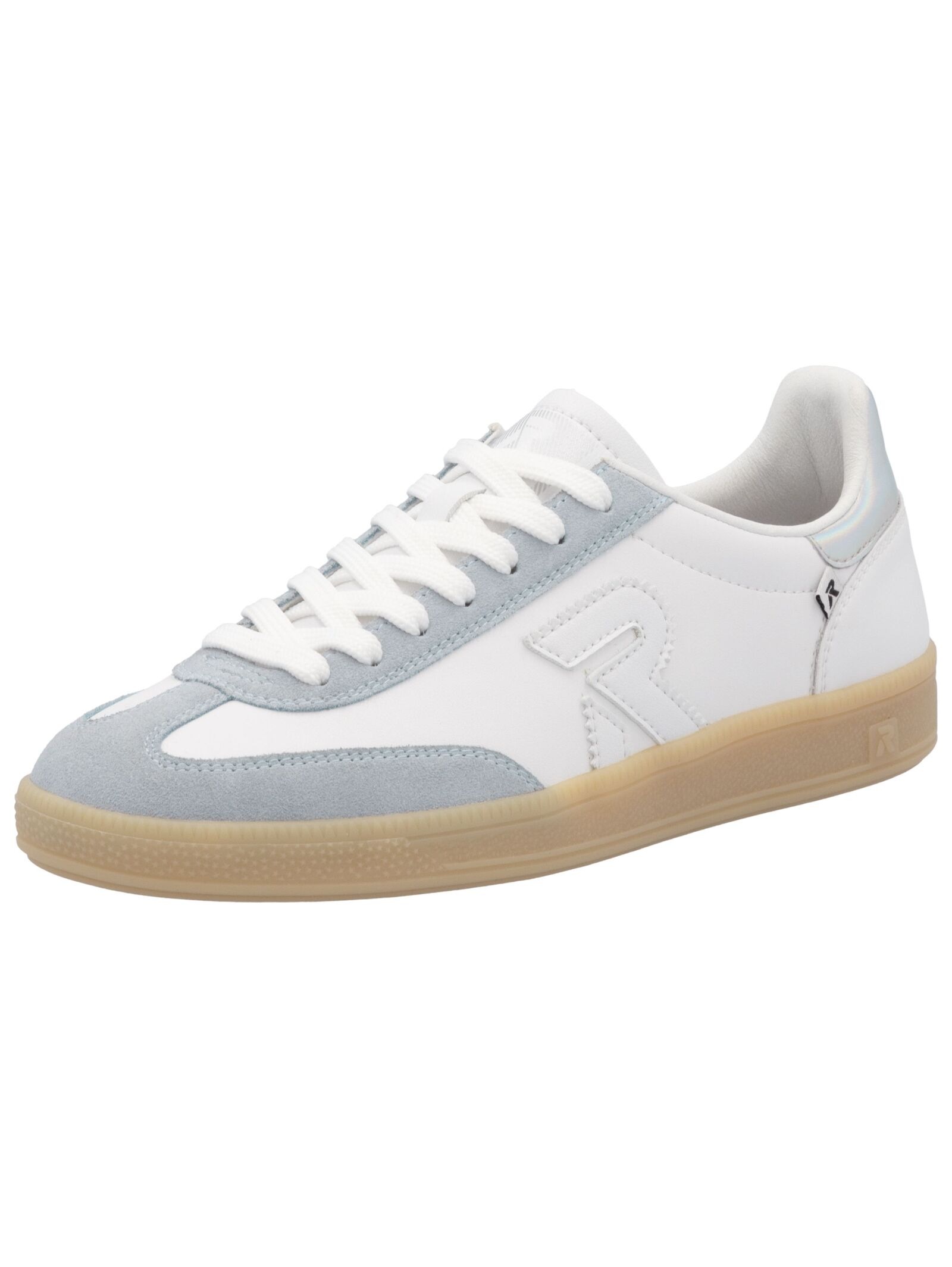 Sneaker RIEKER "Rieker Sneaker Glattleder", Damen, Gr. 38, weiß (blau, weiß), Glattleder, Schuhe Sneaker