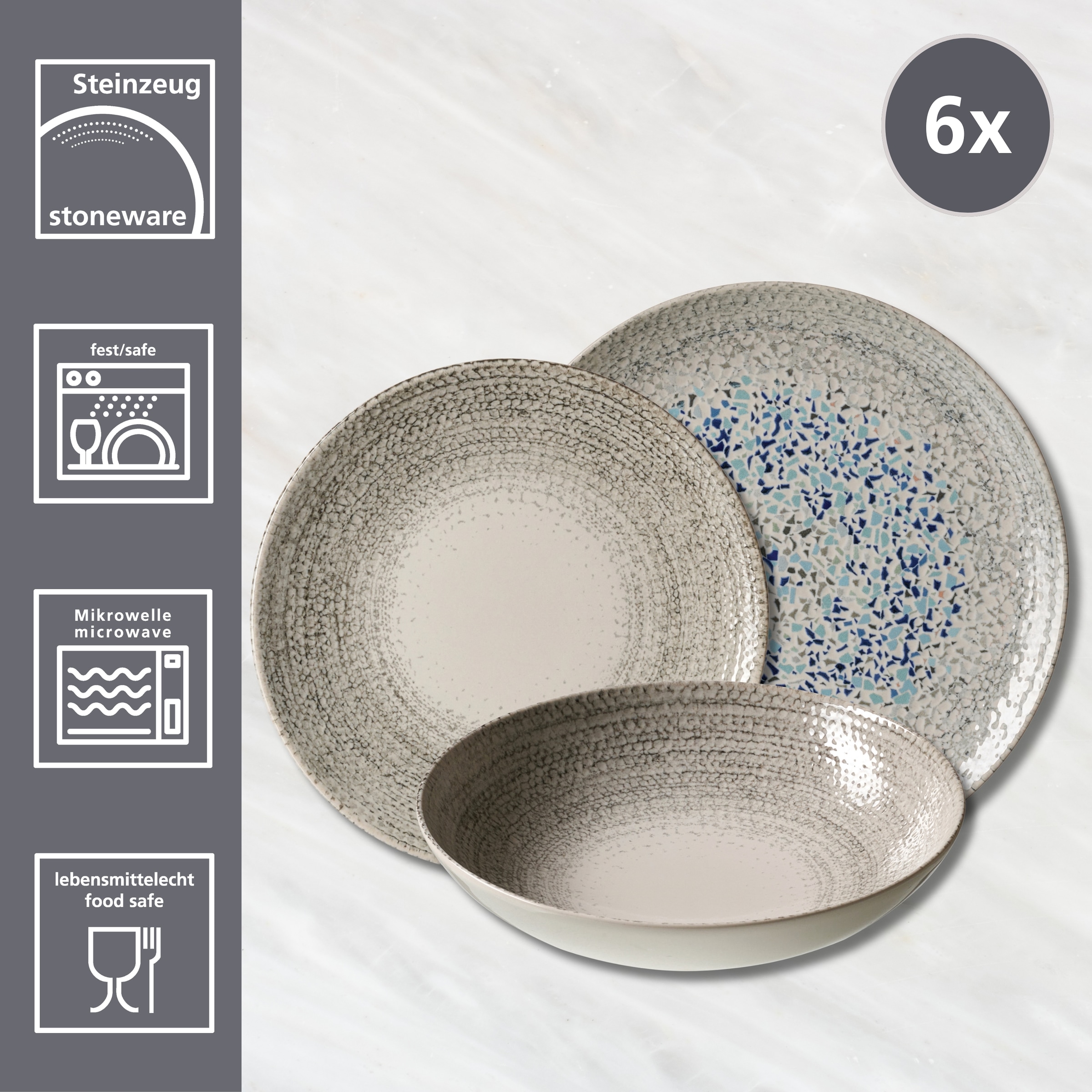 Ritzenhoff & Breker Tafelservice »Rimini«, (Set, 18 tlg.), aus Steinzeug für 6 Personen