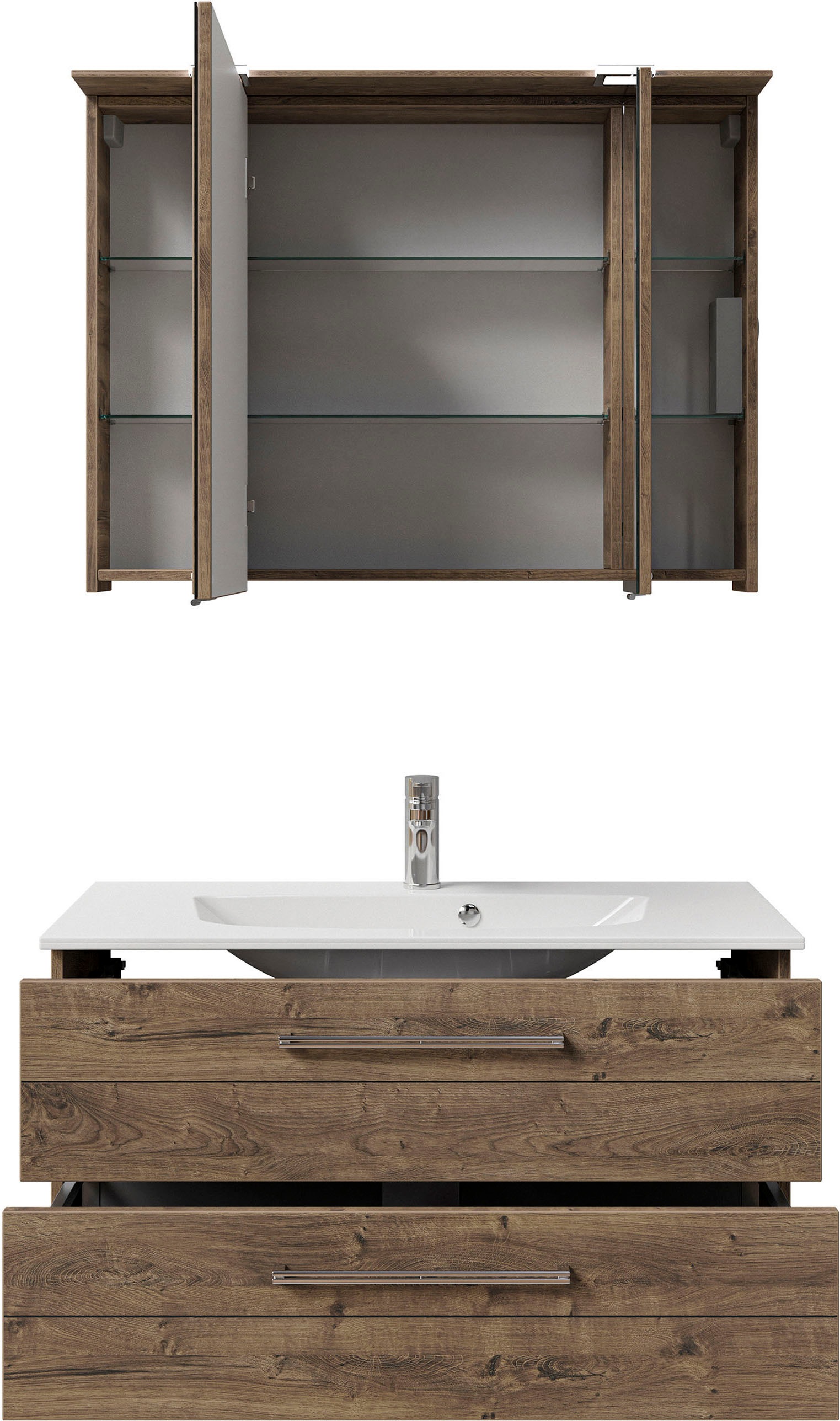 Thumbnail - Saphir Badmöbel-Set "Serie 6025 2-teilig Mineralmarmor-Waschtisch mit LED-Spiegelschrank" 2 Stk. tlg.