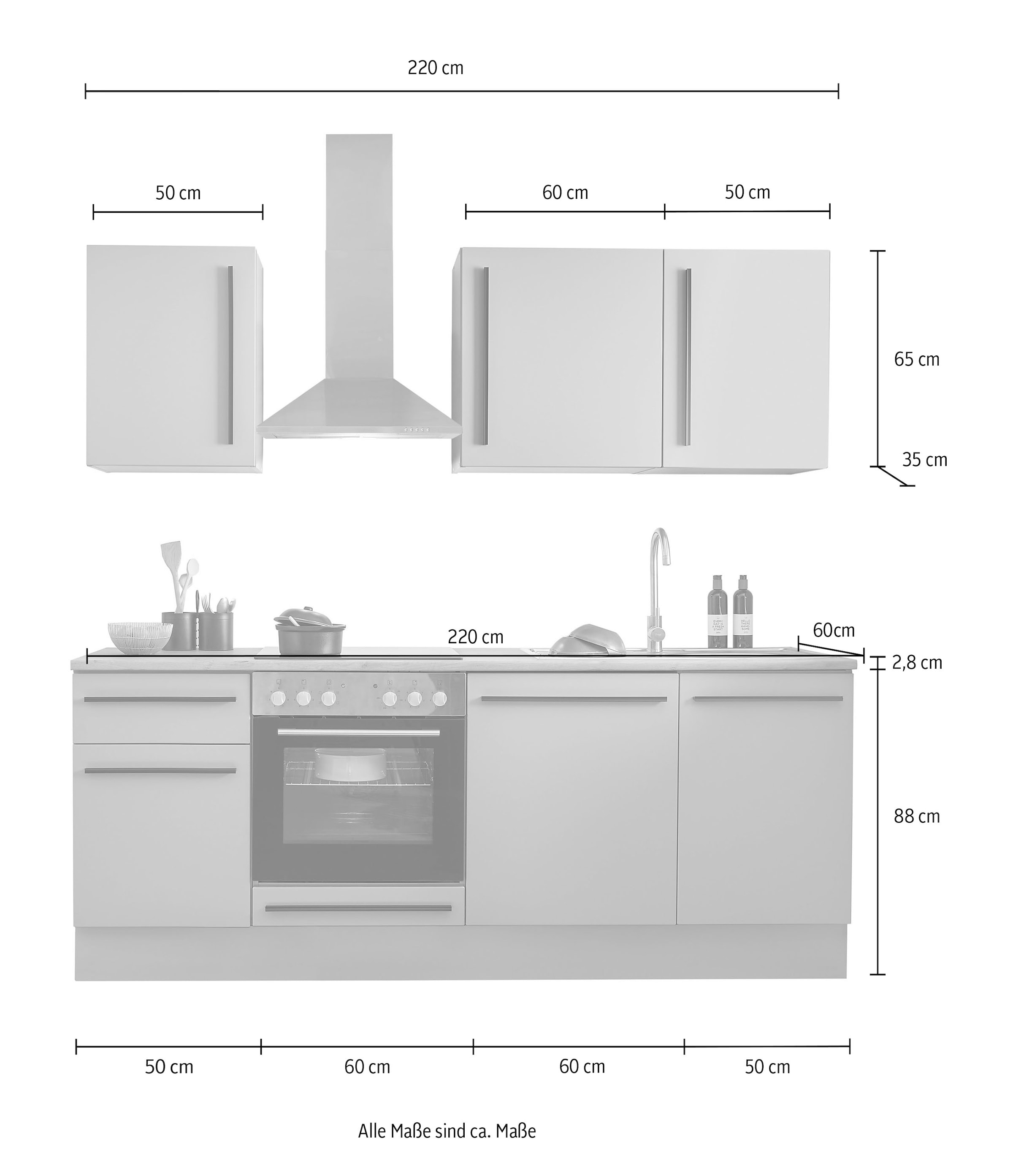 BASIC by Balculina Winkelküche »Denver, Küche BxHxT 220 x 211 x 60«, Breite 220 cm, wahlweise mit E-Geräten und Induktion
