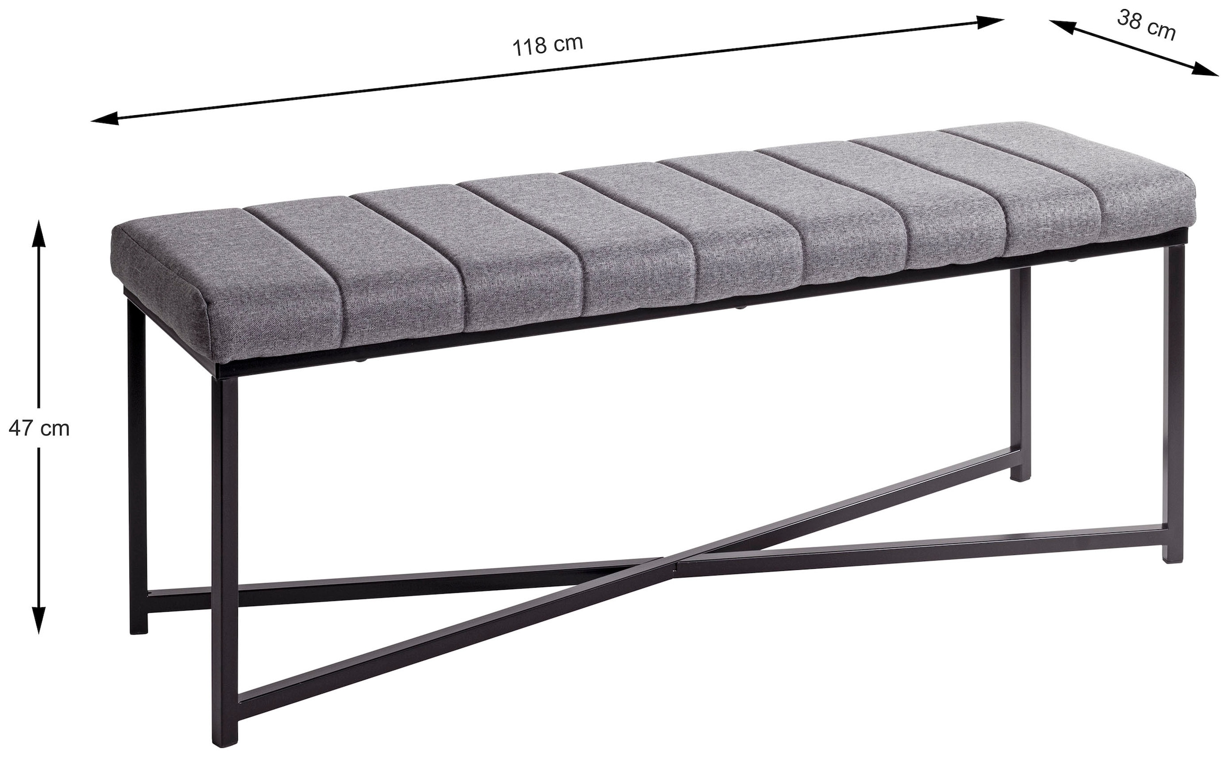 HAKU Hockerbank »Flurbank, Garderobenbank, Sitzbank« 1 Stk. tlg. rechteckig - aus Metall Schwarz - B/T/H 118/38/47 cm
