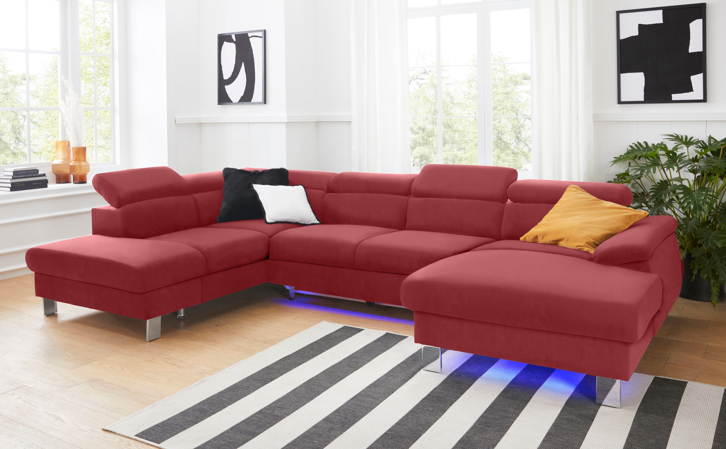 COTTA Wohnlandschaft "Komaris U-Form, B: 320 cm" mit Kopfteilverstellung, optional Schlaffunktion, Bettkasten & Licht