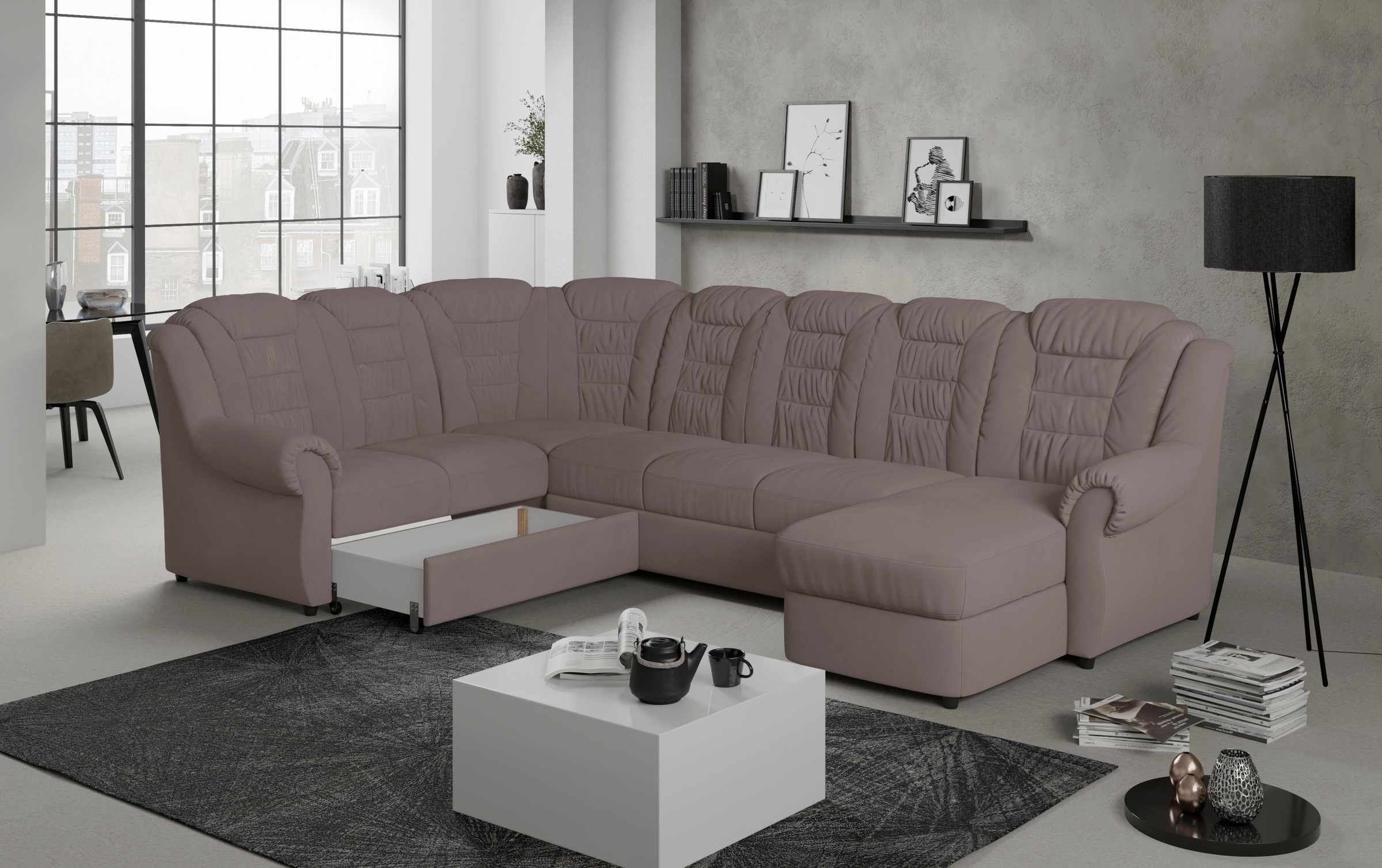 Home affaire Wohnlandschaft »Boston U-Form«, Gemütliche Wohnlandschaft mit hoher Rückenlehne in klassischem Design