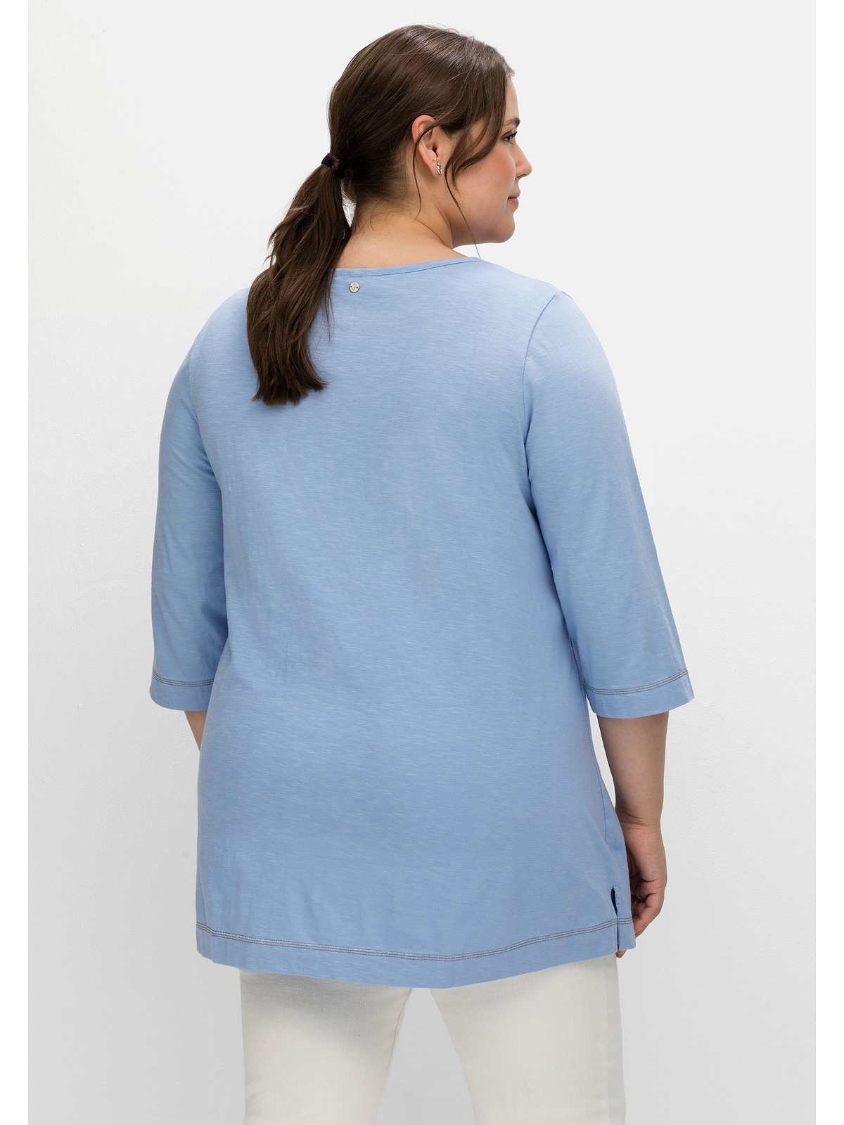 Flammgarn Knopfleiste, T-Shirt und »Große bestellen 3/4-Arm Sheego BAUR aus | mit Größen«,