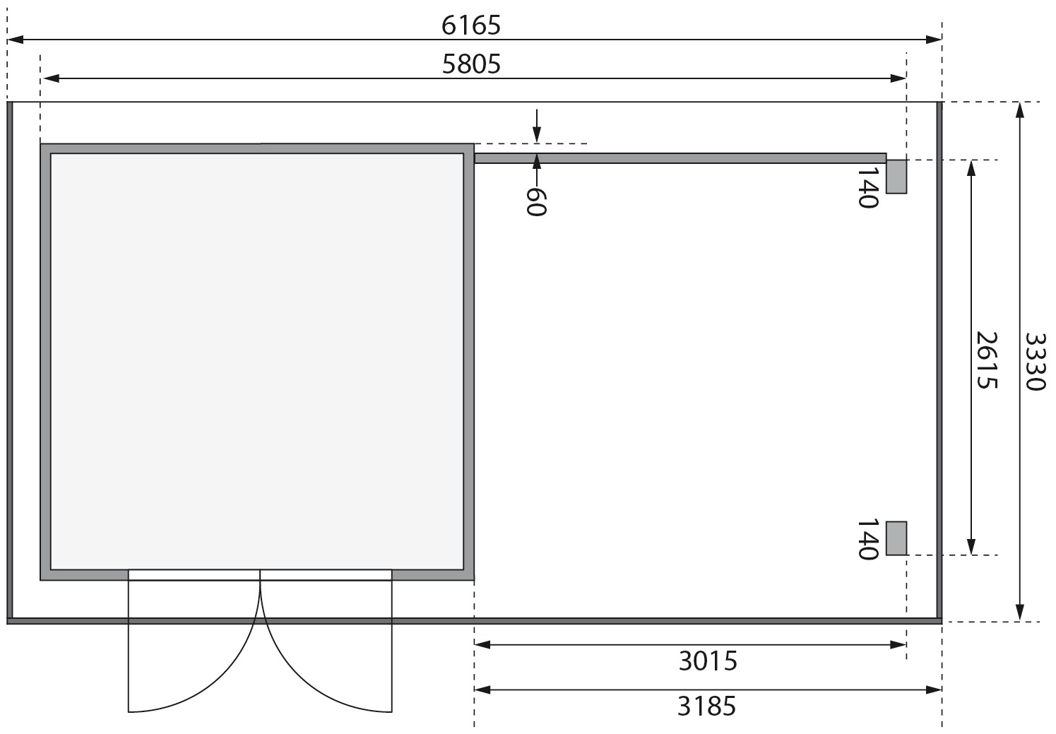Karibu Gartenhaus »Trittau 3«, mit Anbaudach und Rückwand