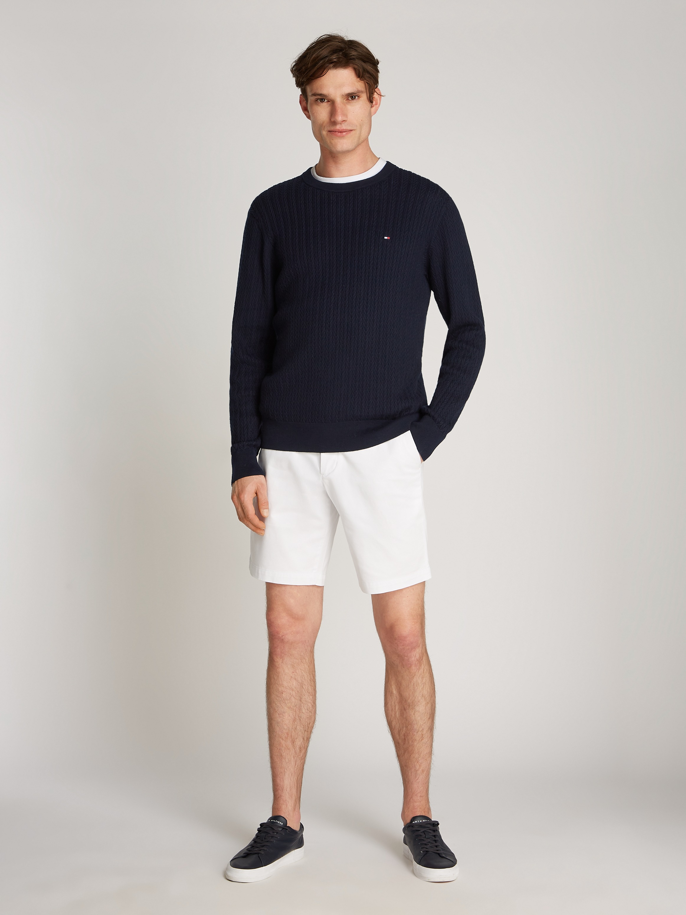 Tommy Hilfiger Strickpullover »HERRINGBONE STRUCTURE C NK«, mit Zopfmuster