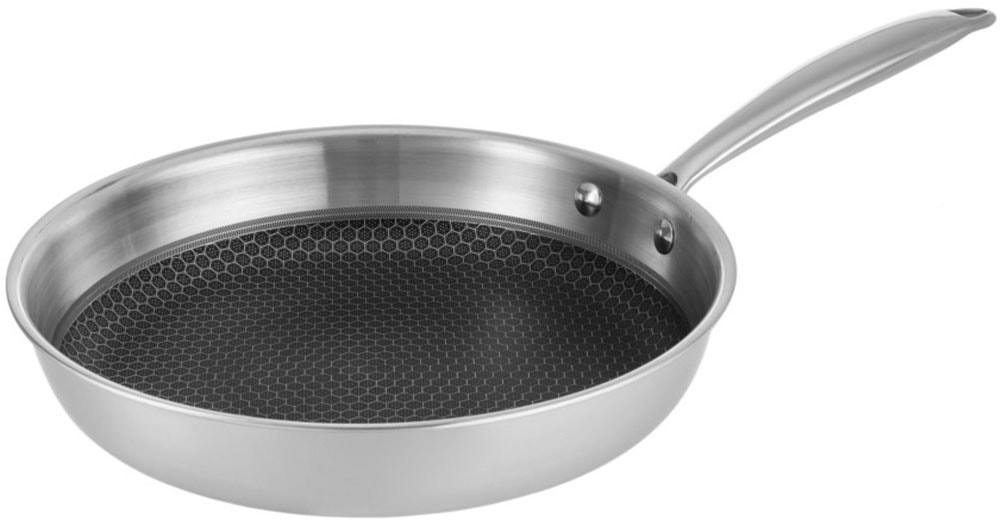 RESTO Kitchenware Bratpfanne "Achird Pfanne aus Tri-Ply (Edelstahl + Aluminium + Edelstahl) ofenfest" Edelstahl 18/10 1 Stk. tlg. Die 3-schichtige Basis ermöglicht eine Energieeinsparung von 25%