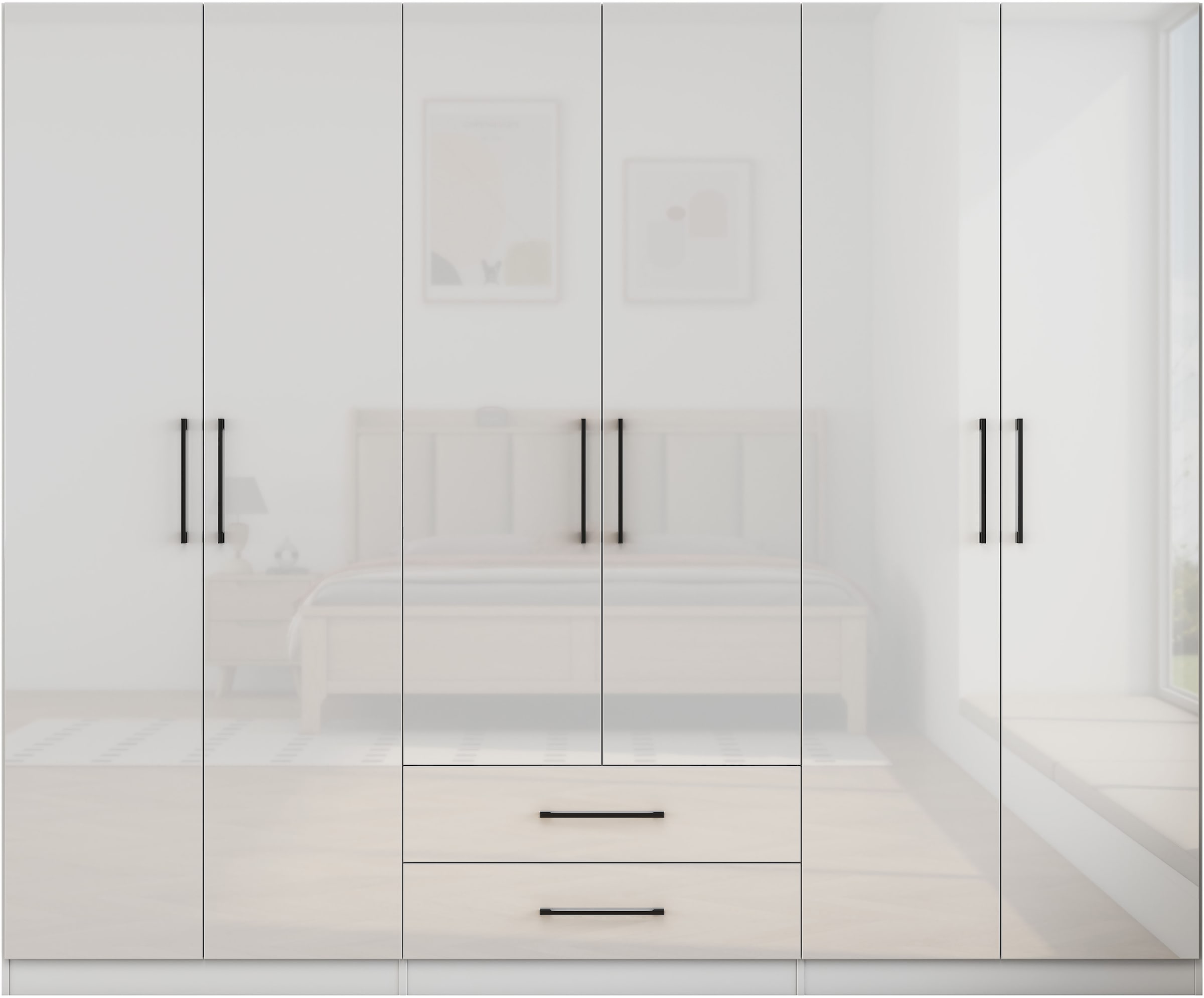 OTTO home Kleiderschrank »Sylt Schlafzimmerschrank Garderobe Schrank in hochglanz mit 6 Türen« Drehtürenschrank mit perfekter Innenausstattung