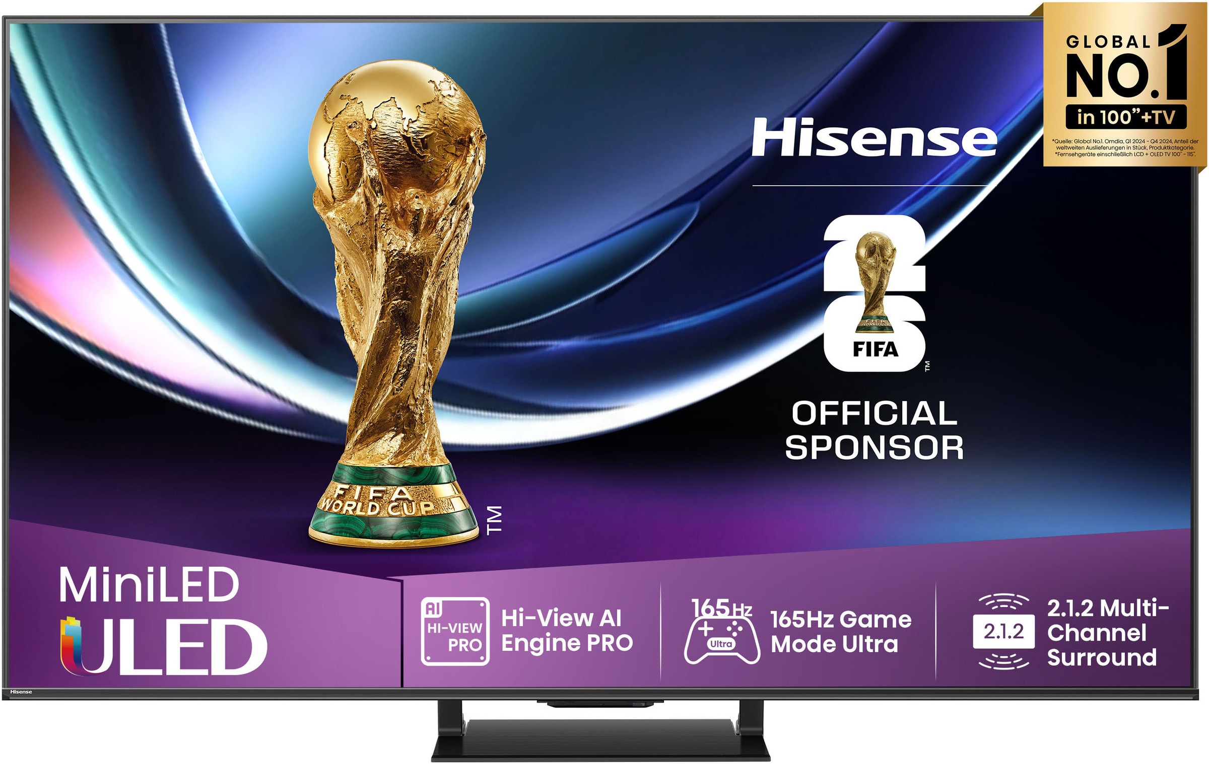 HISENSE QLED Mini LED-Fernseher "75U7Q PRO", 75 ′′schwarz, Fernseher, 4K UHD MiniLED Smart TV