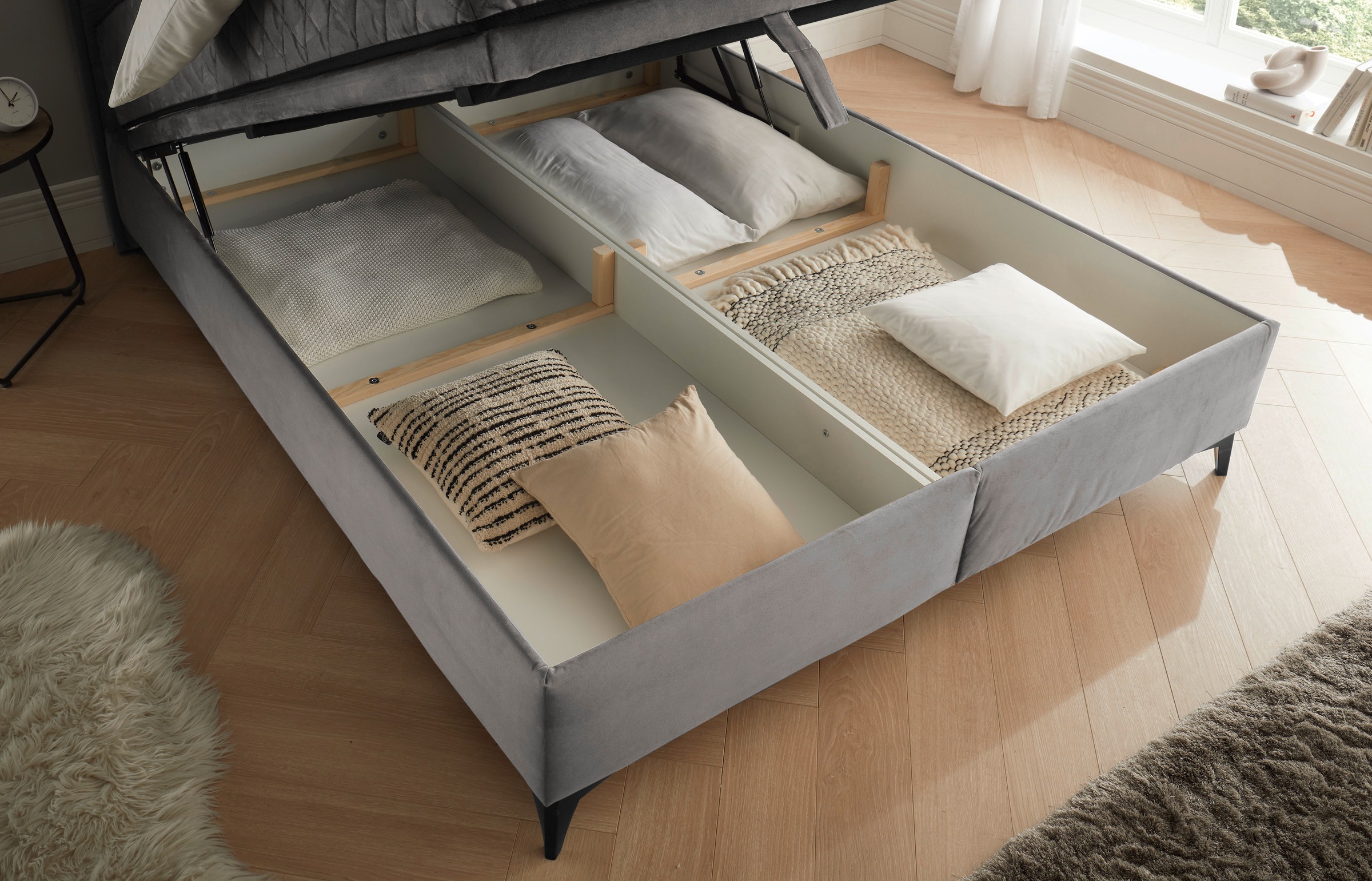 ED EXCITING DESIGN Boxbett »Monroe inkl. Bettkasten, erhältlich in den Breiten 160cm & 180cm«, Duo-Matratze - feste Seite mit Kokosmatte