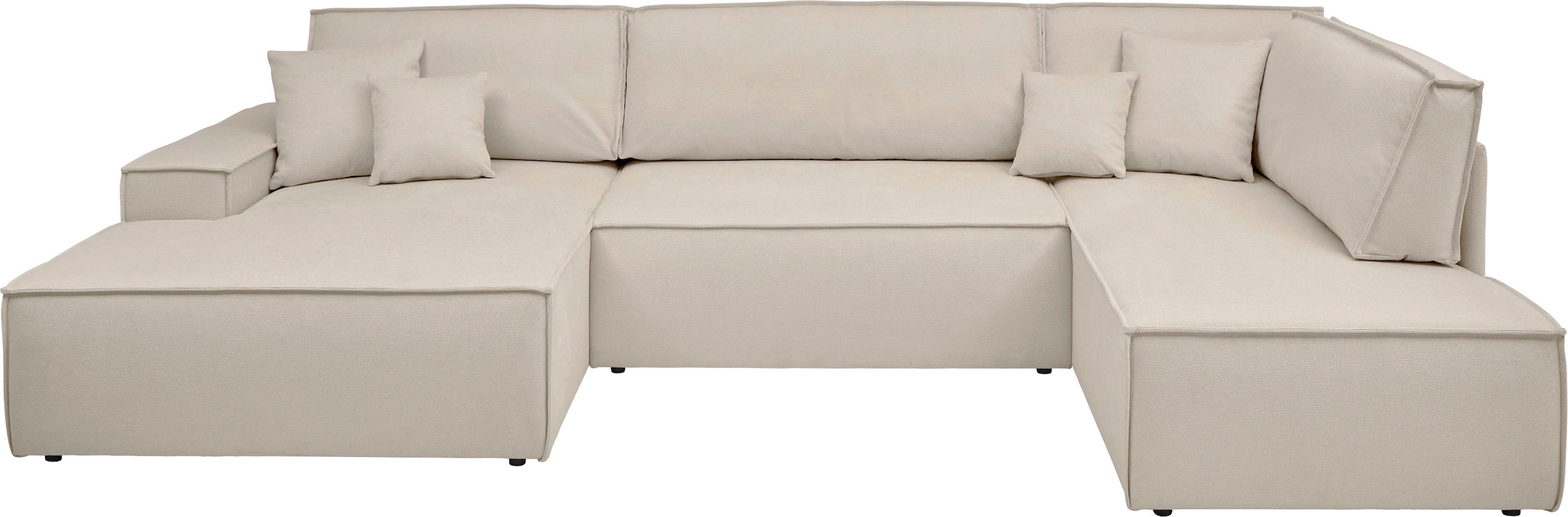 andas Wohnlandschaft »FINNLEY U-Form XXL 329 cm, Schlafsofa, Schlaffunktion m. Bettkasten«, (194/139 cm), Bouclé u. Struktur